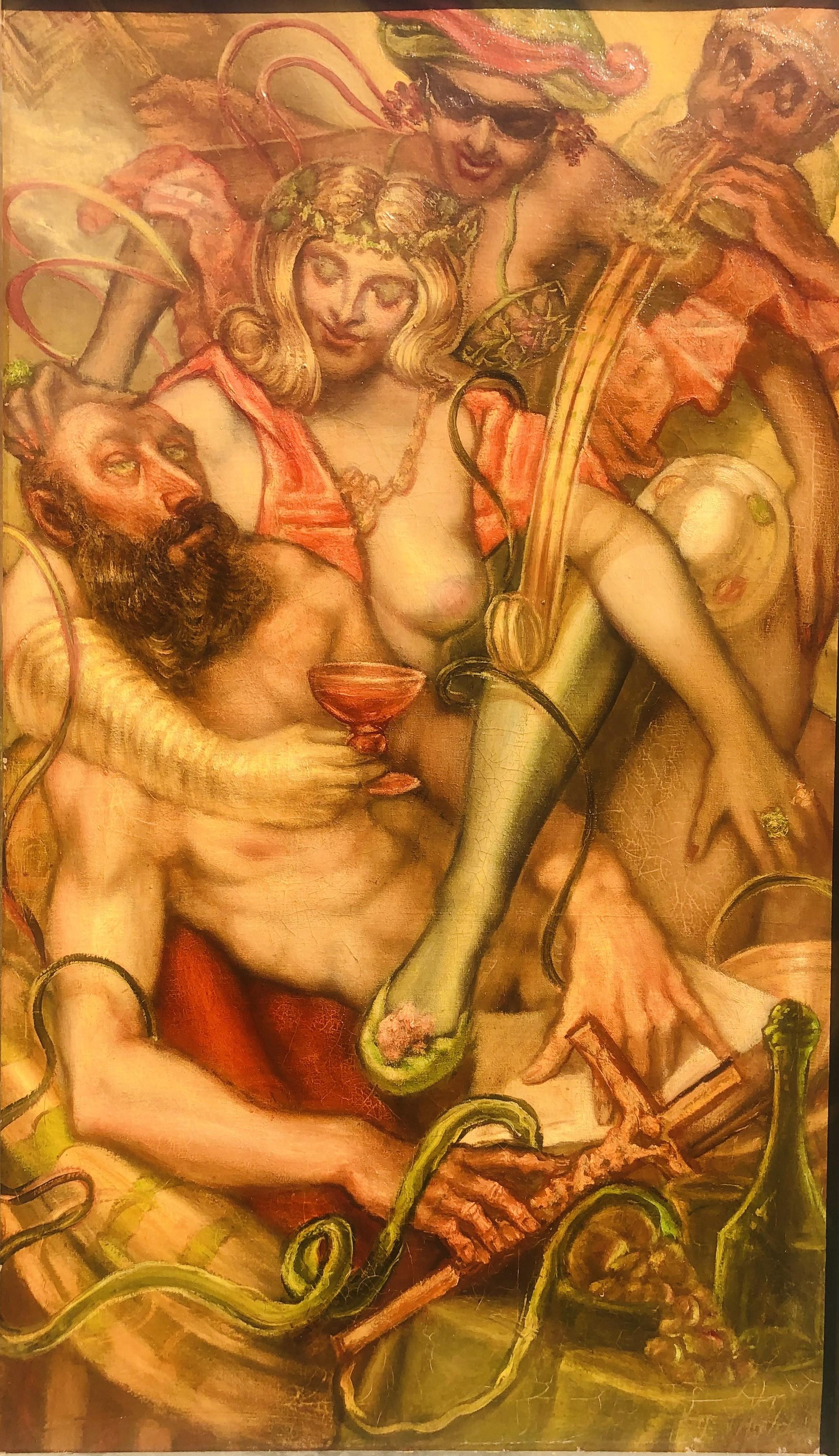 FABULOUS Early 20th Century Erotic Bacchanalian Scene British School - Painting by Unknown