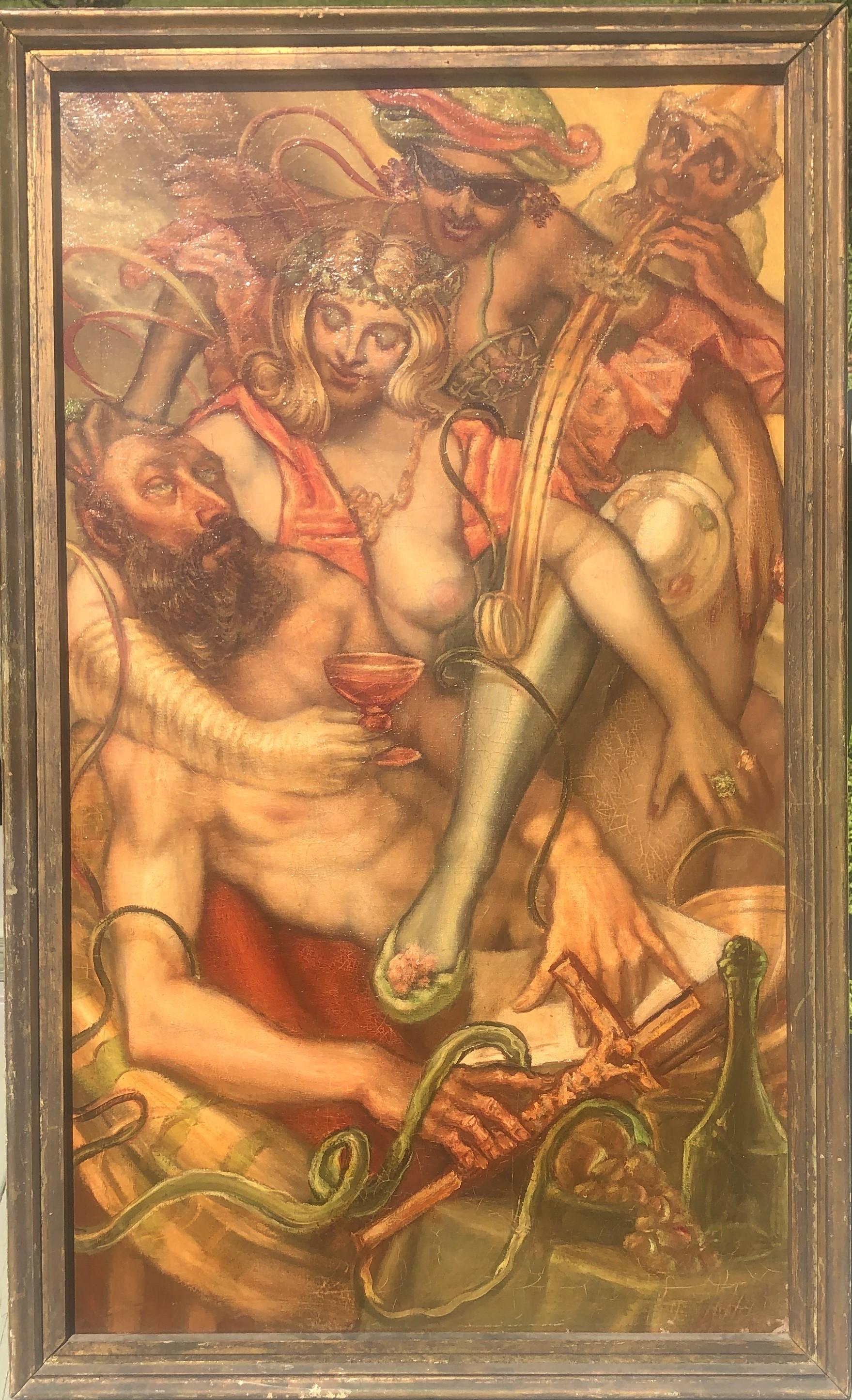 FABULOSA escena bacanal erótica de principios del siglo XX Escuela Británica