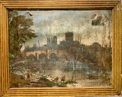 Faded Blue, Framed 19th Century Oil on Canvas Landscape Painting