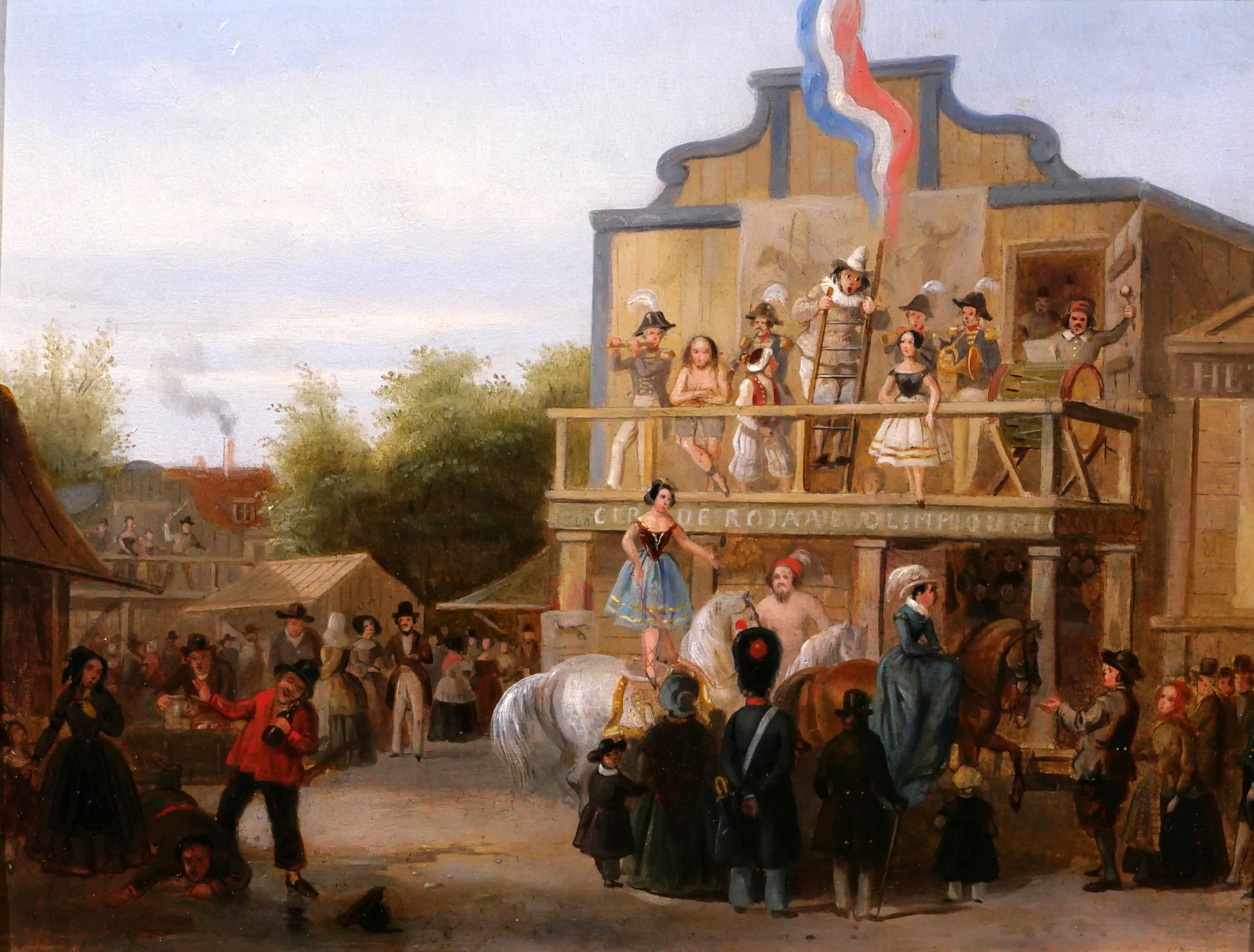Unknown Figurative Painting - Fair scene with actors