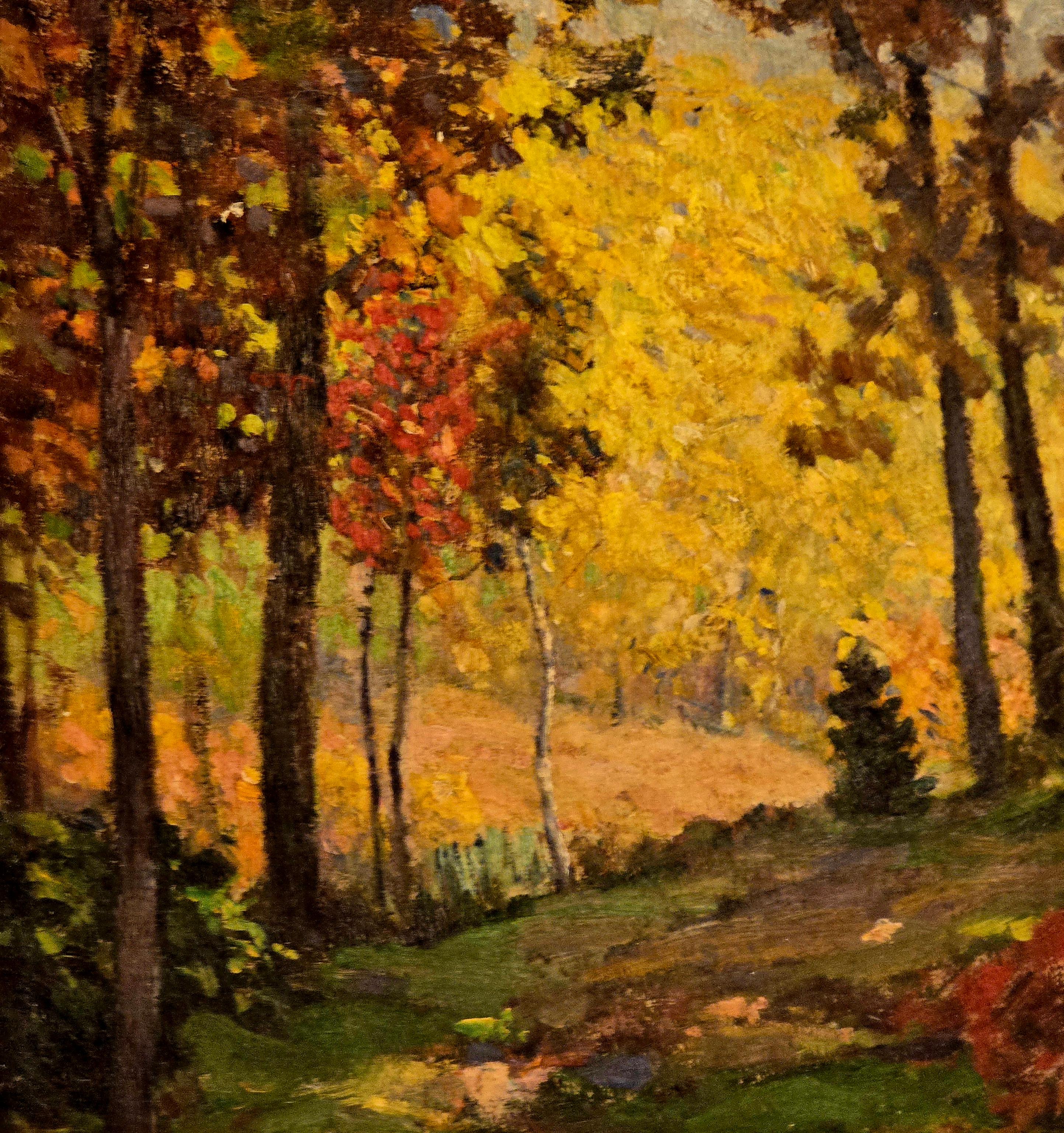 L'automne dans la vallée de la montagne - Marron Landscape Painting par Unknown