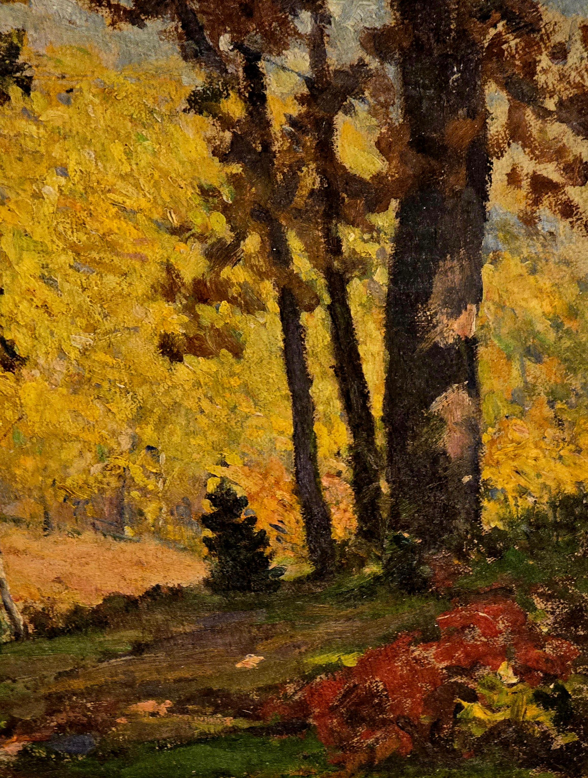 Belle pièce impressionniste de l'école américaine, non signée, huile sur carton. Probablement 1920-1940. Peint par un artiste talentueux avec une composition et un travail de pinceau merveilleux.  10