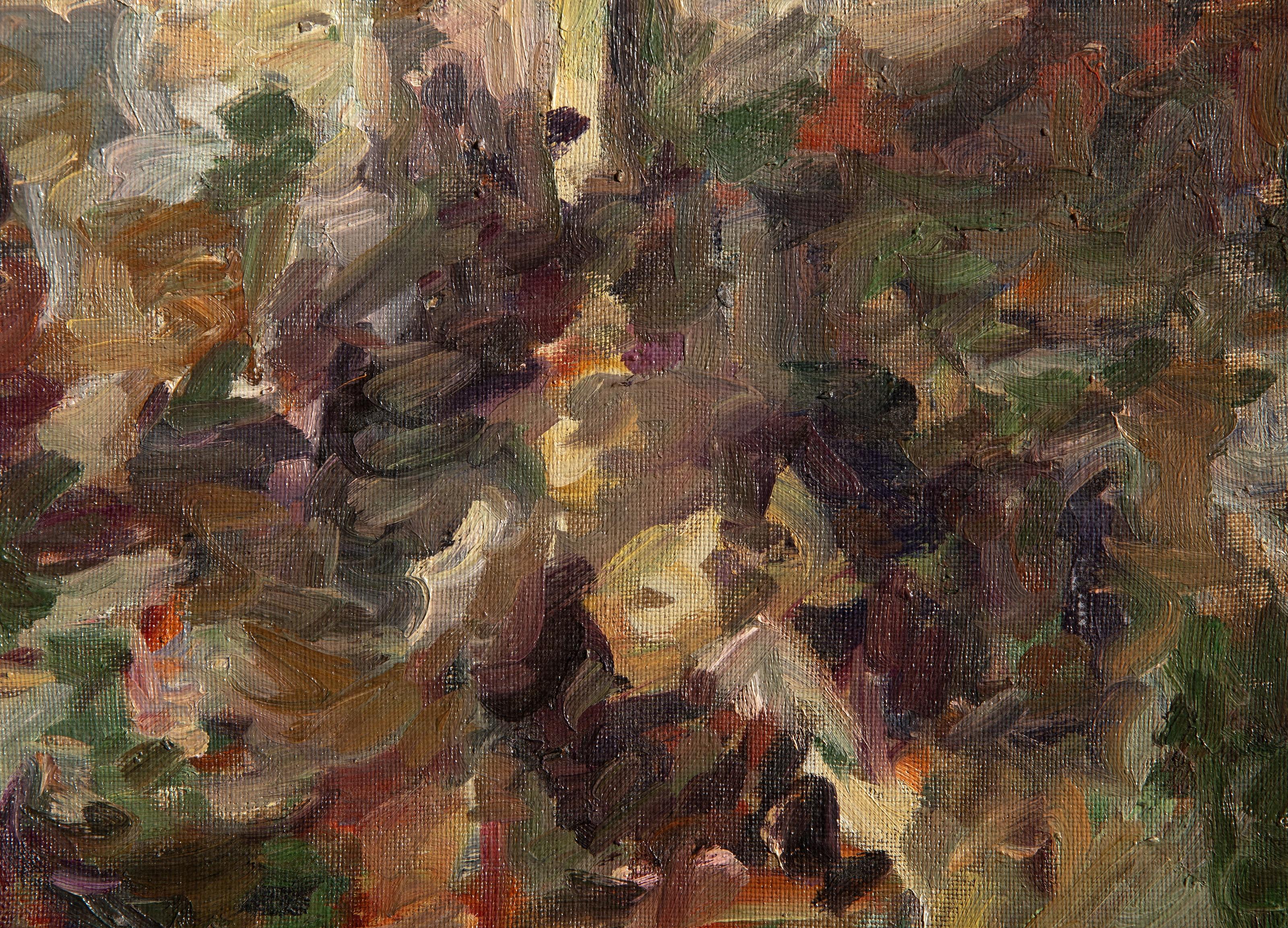 Tavolozza d'autunno, olio su tela di un artista ignoto, espressionista astratto - Painting di Unknown