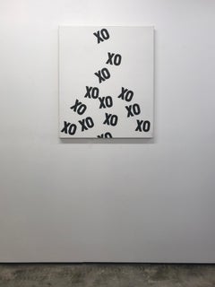 Falling, XO, Hugs, Kisses, Small, Canvas, Painting, Black, White, Text, Acrylic