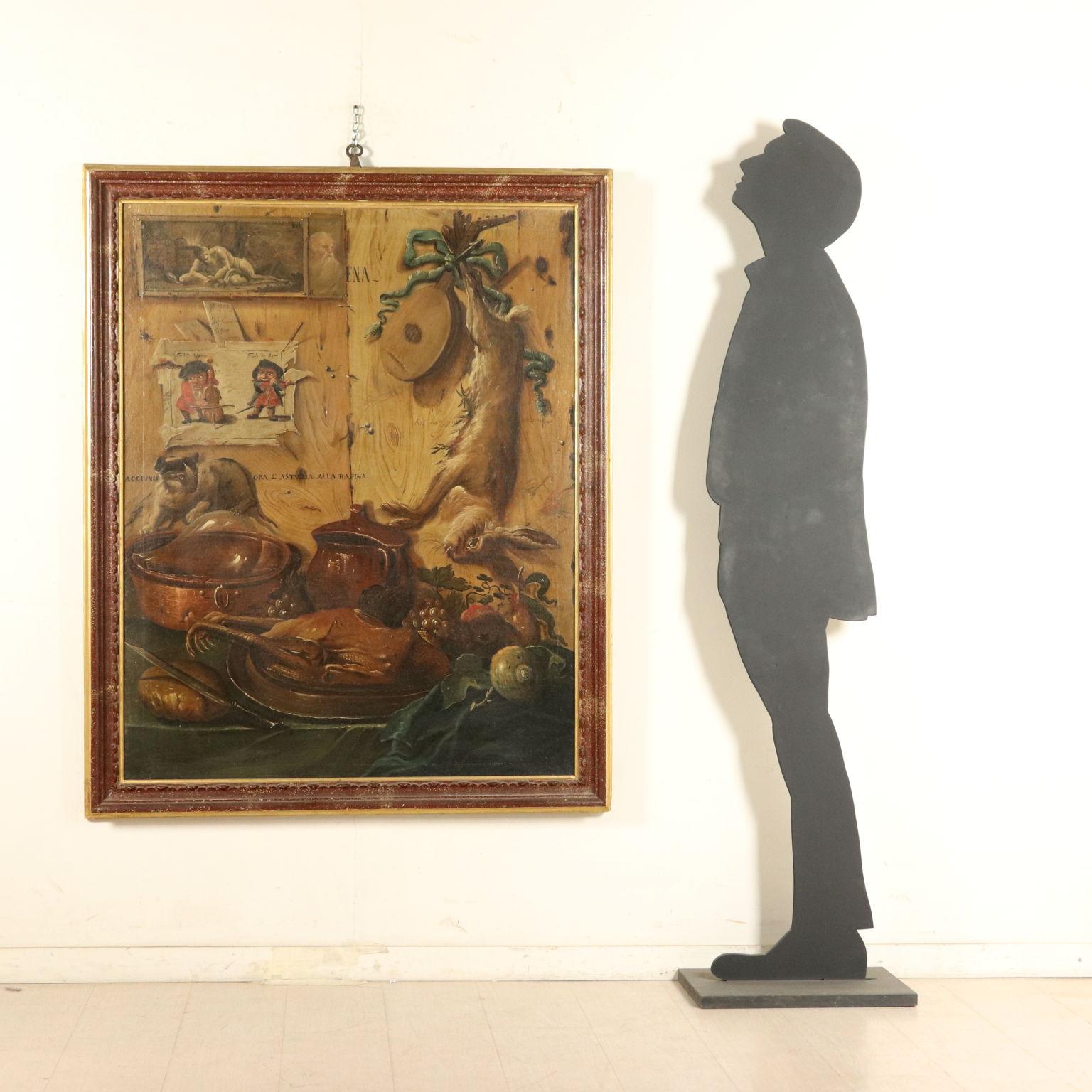 False Board Still Life with Fruit and Bushmeat Trompe l'oeil 1757 - Painting by Unknown