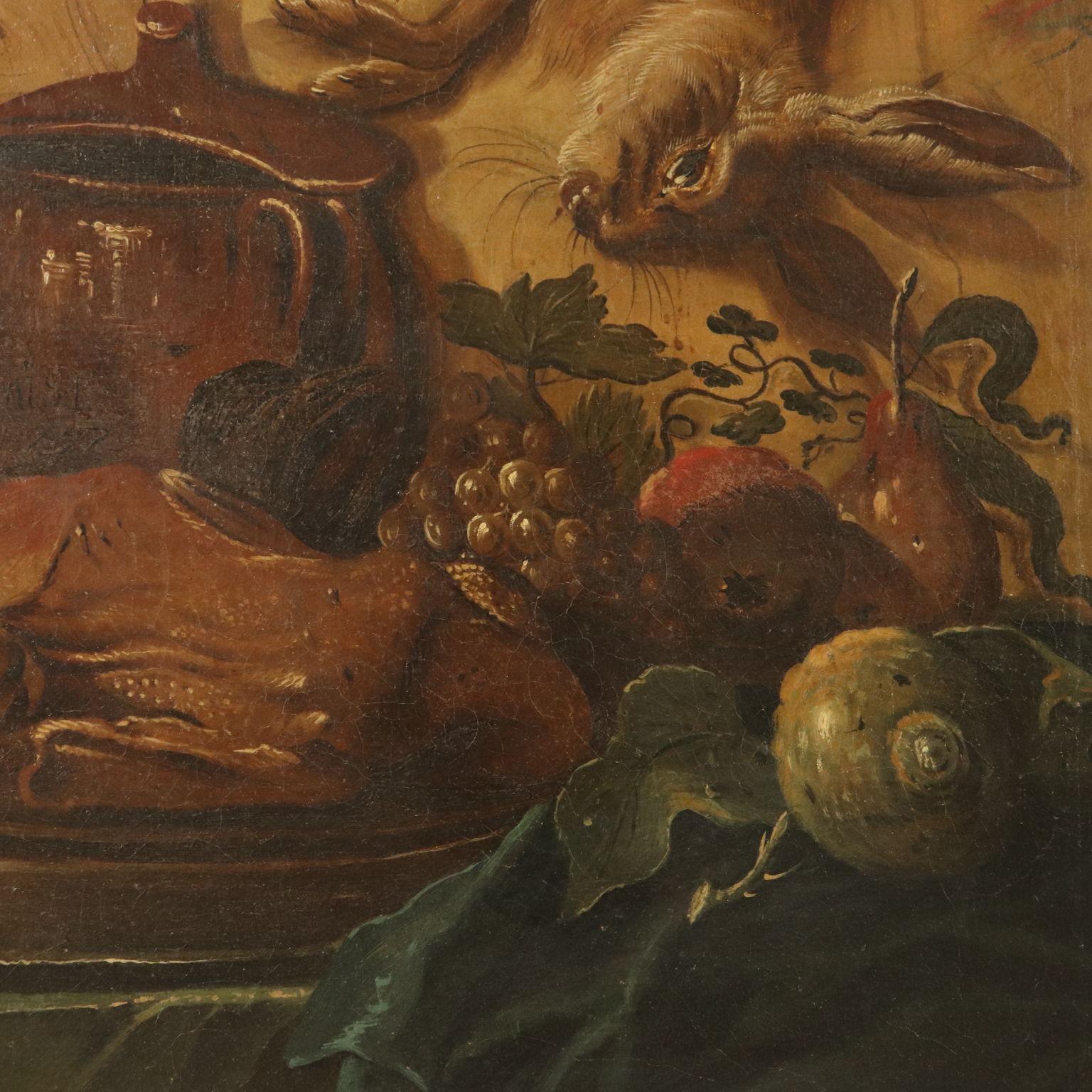 False Board Still Life with Fruit and Bushmeat Trompe l'oeil 1757 2