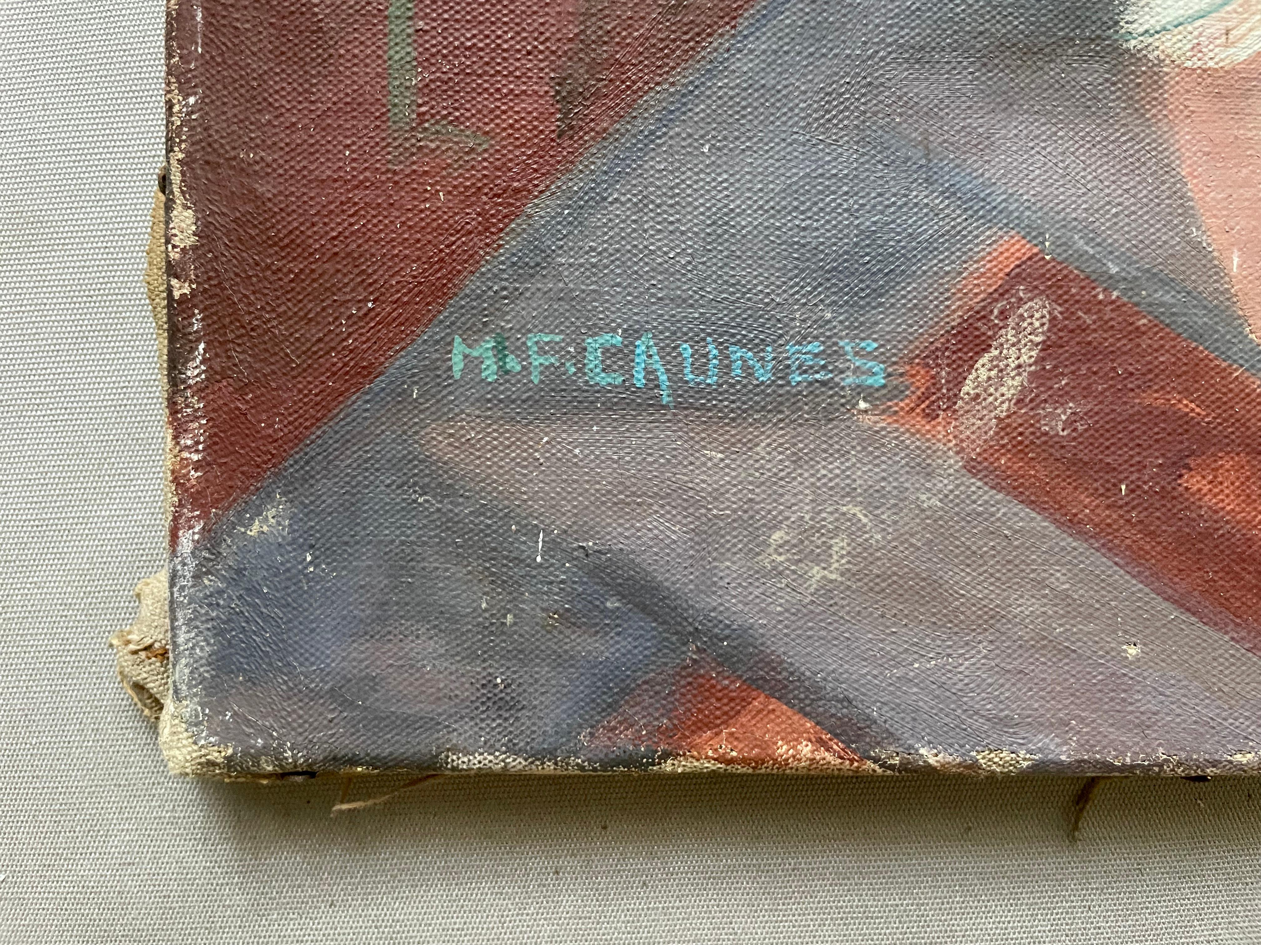 Familia de artistas de circo, óleo sobre lienzo firmado MF Caunes - Figurative Painting Marrón de Unknown