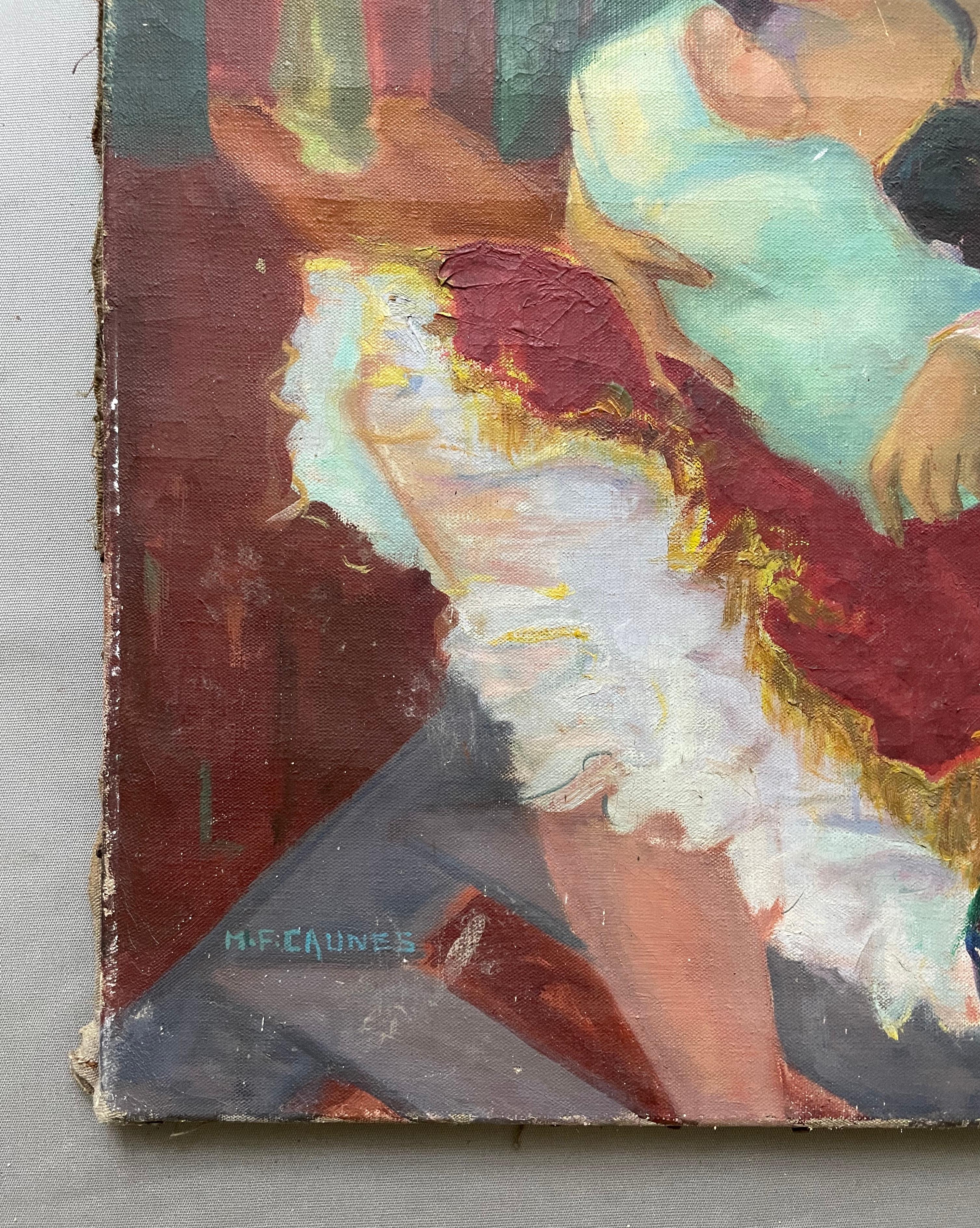 Familia de artistas de circo, óleo sobre lienzo firmado MF Caunes 3