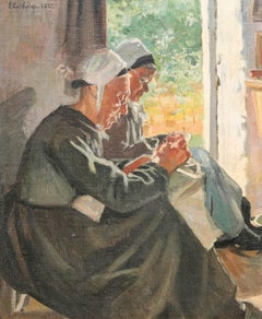 Fanny-Elizabeth Casthelaz - Framed Mid 20th Century Oil, The Lacemakers