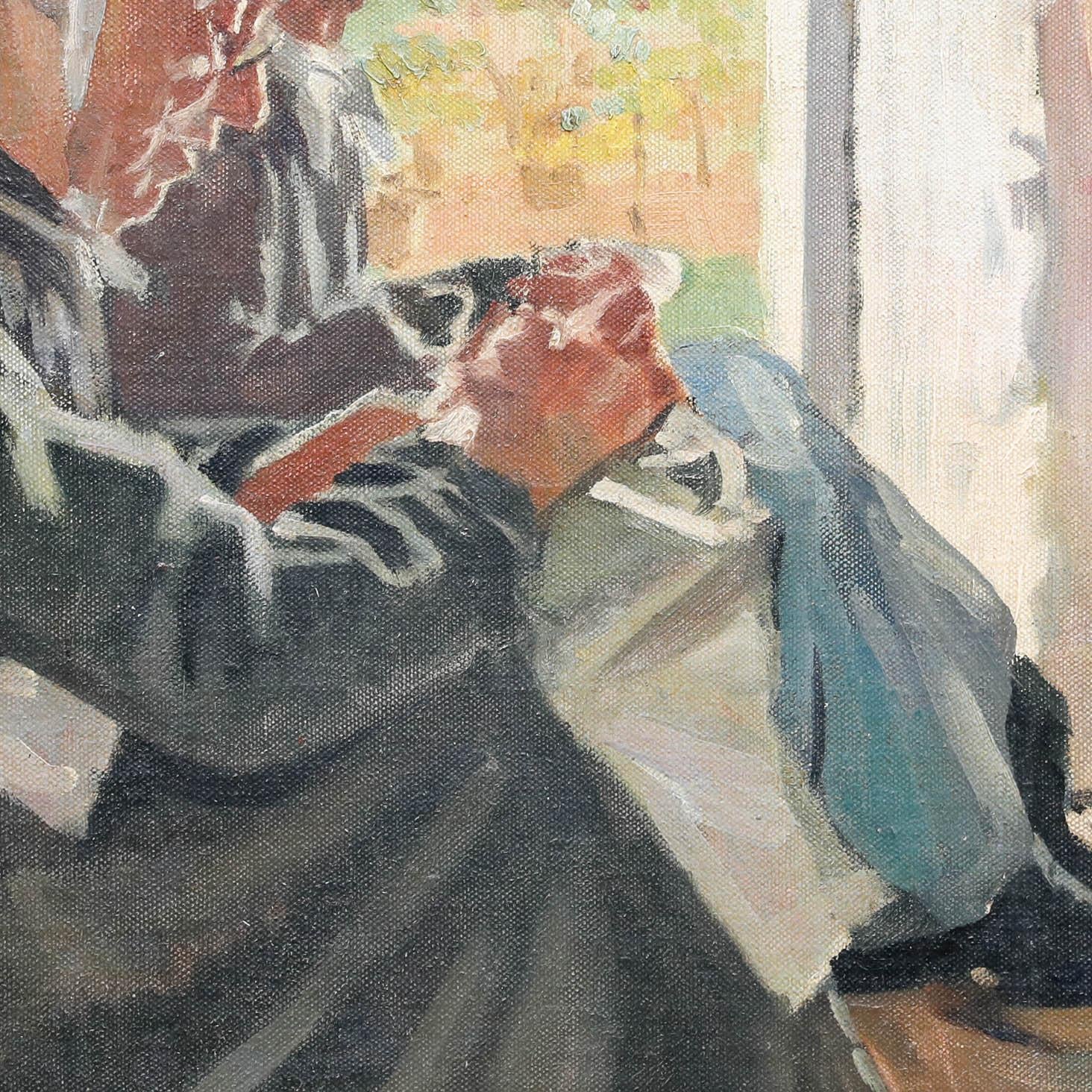 Fanny-Elizabeth Casthelaz - Framed Mid 20th Century Oil, The Lacemakers For Sale 1