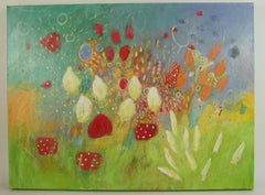 Fantasy Strawberry Landschaft Abstraktes Gemälde auf Gallery Canvas, Signiert, 18x24