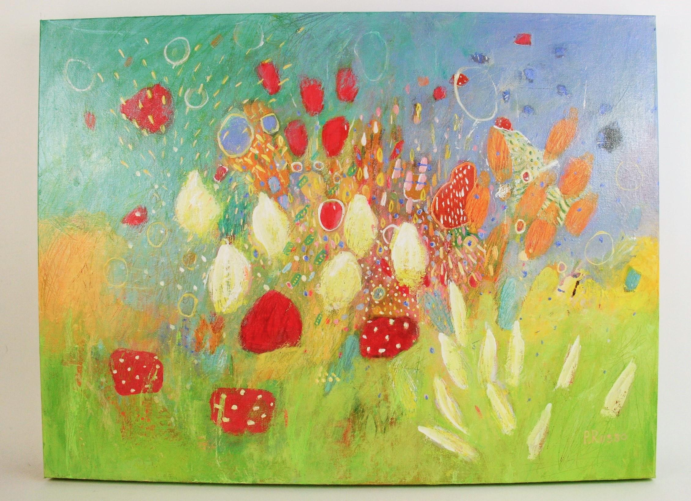 #5-3292  
 Fantasy strawberry  landscape,abstract field of straberries ,a contemporary painting  on gallery canvas ,signed Neapolitan  by P.Russo 
Rapped canvas no need for frame









