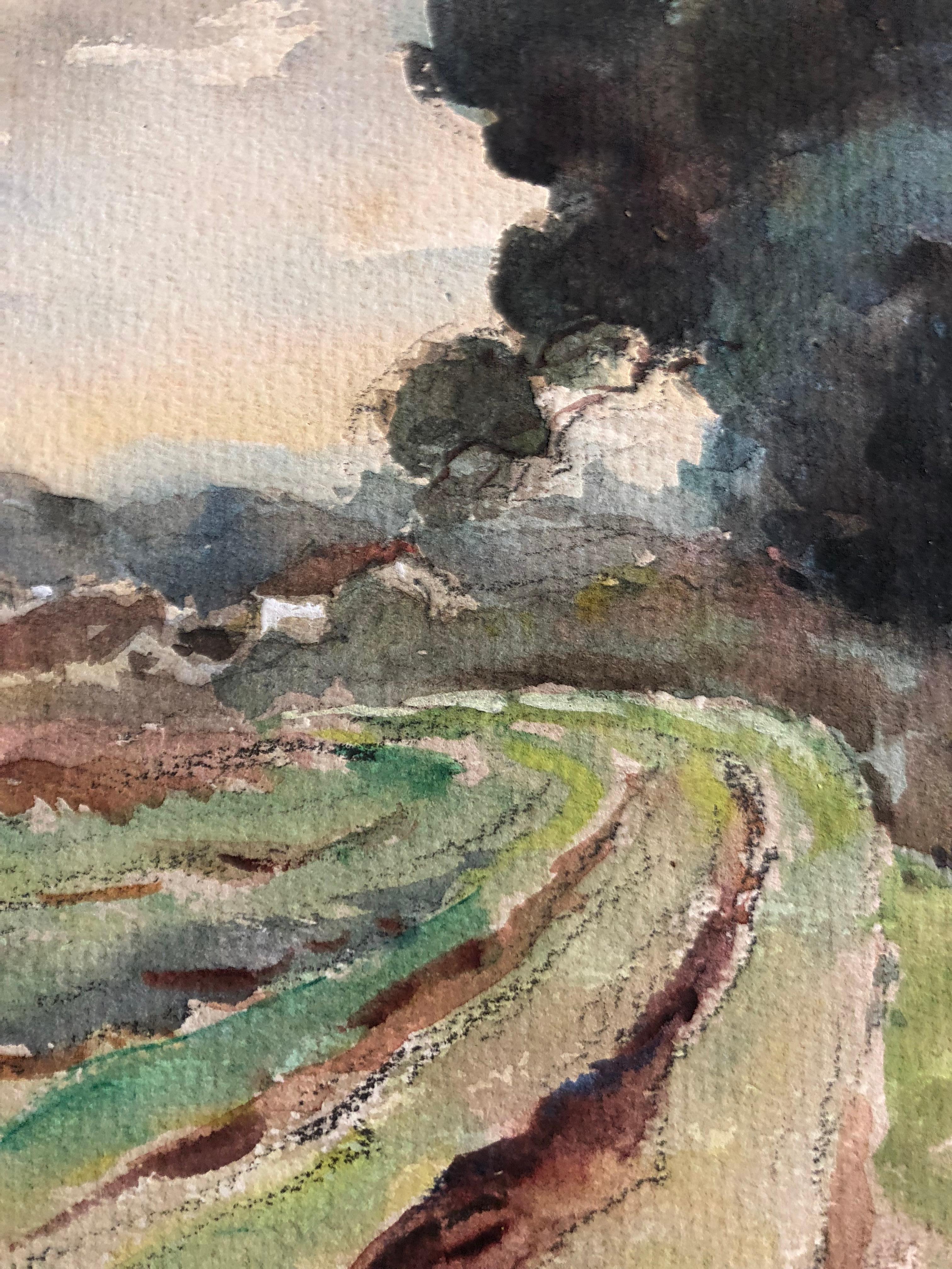 Campi coltivati, dipinto impressionista francese - Painting di Unknown