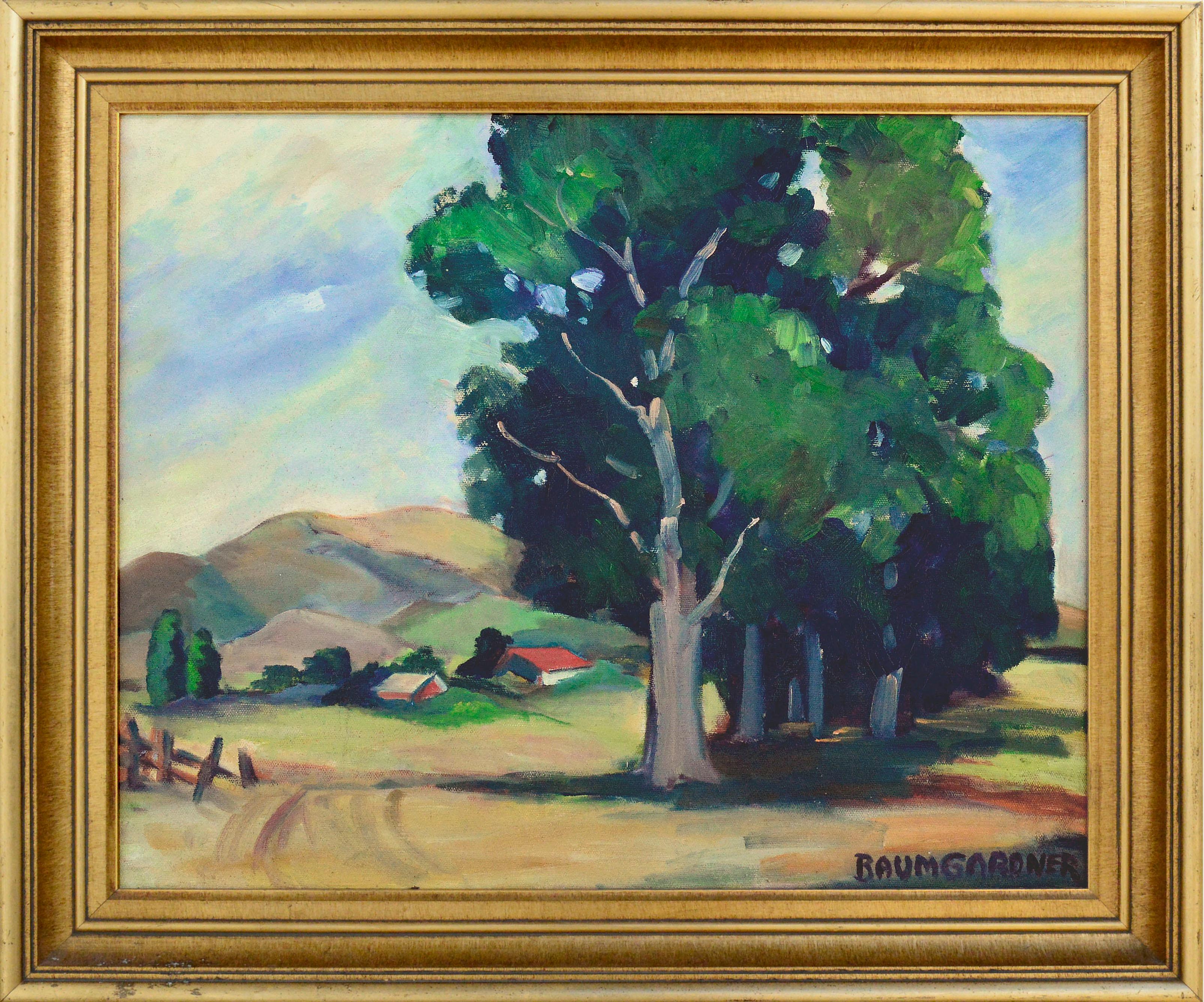 Baumgardner Landscape Painting – Bauernhof im Tal – Kalifornien-Landschaft in freier Natur