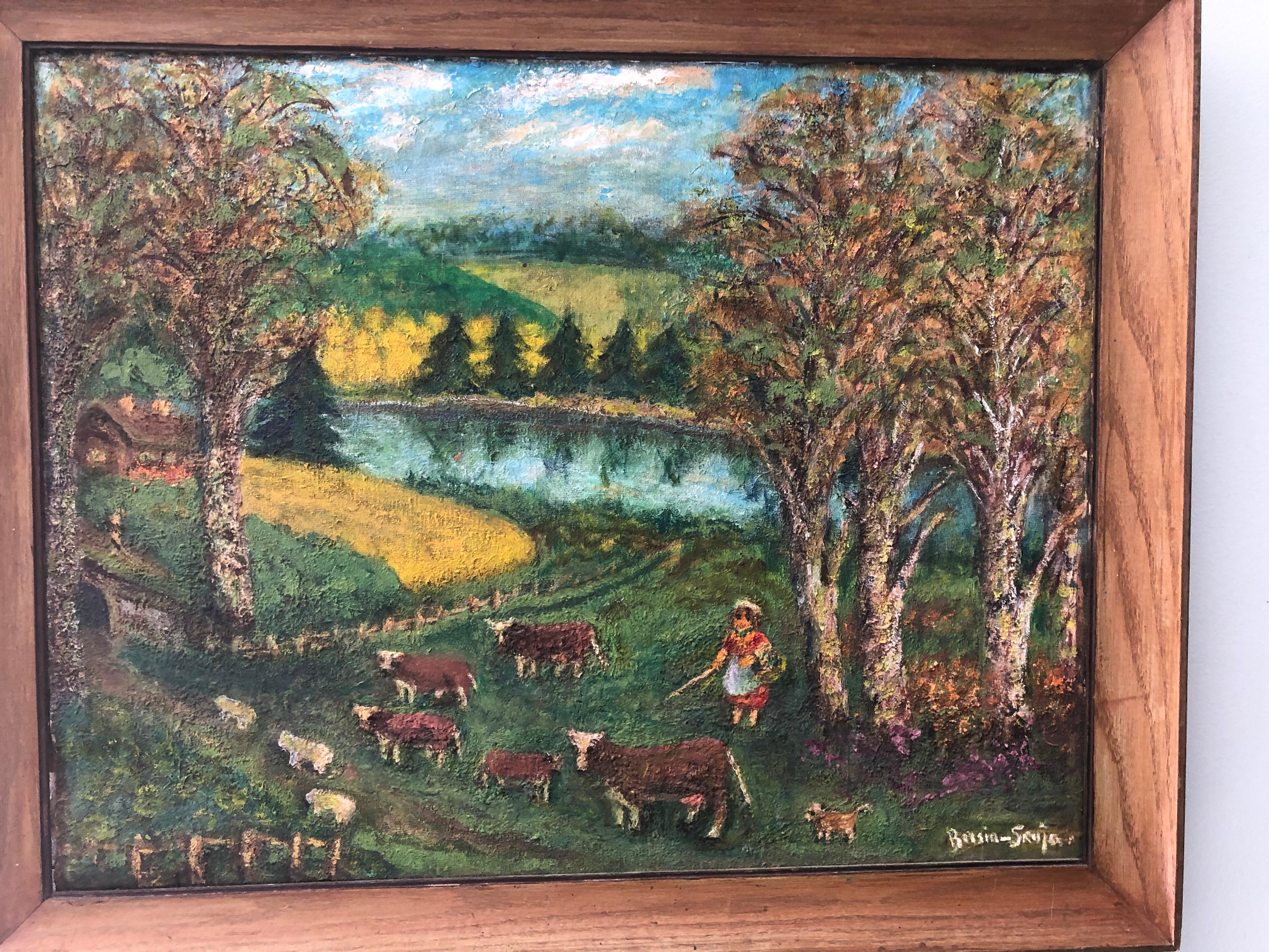 Unknown Landscape Painting - Farm Scene in Style of Burliuk