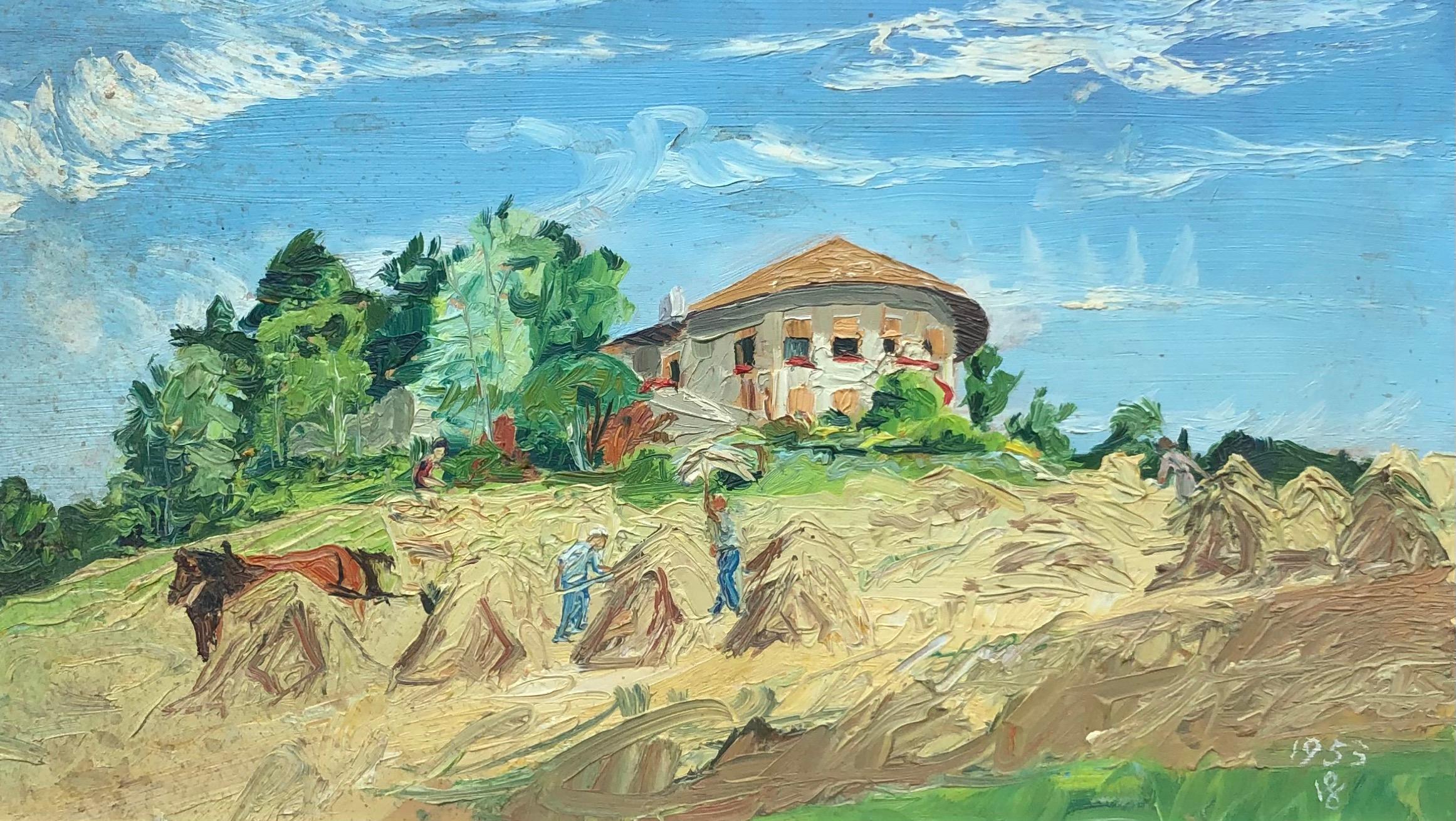 Unknown Landscape Painting - Farmers in the field