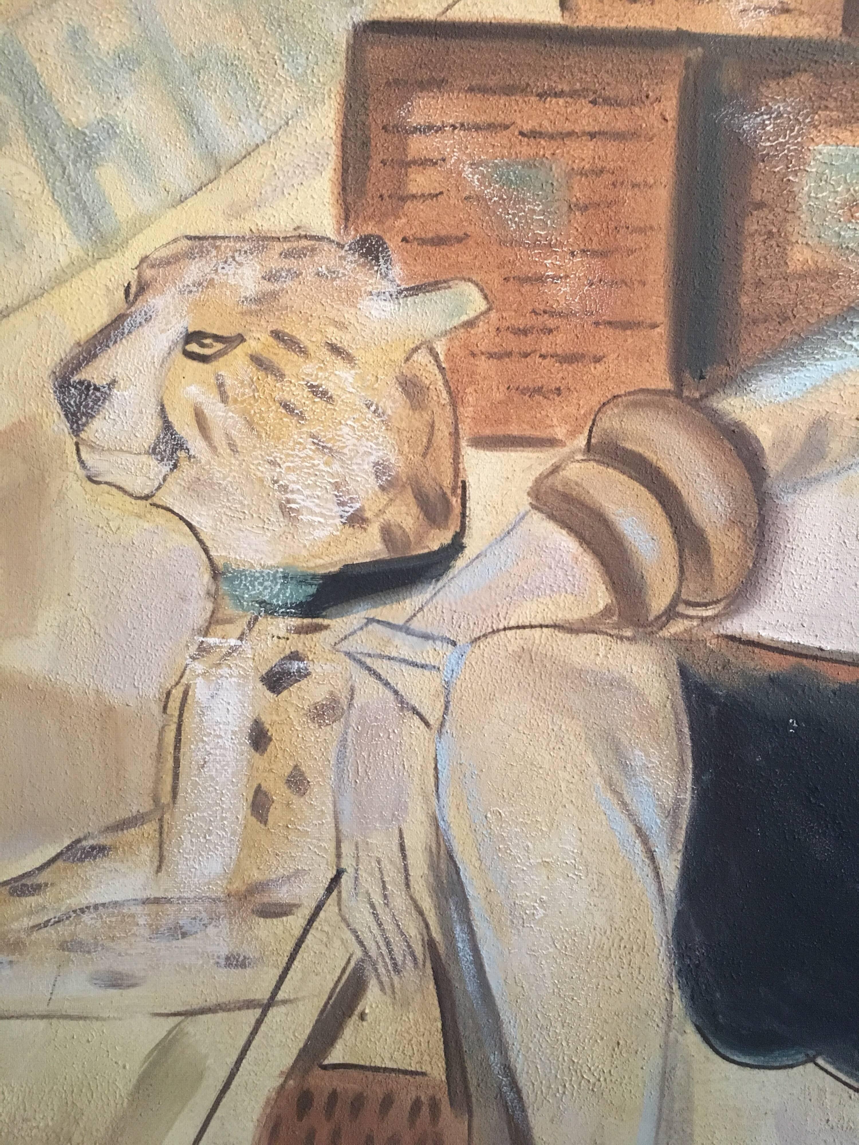 Signora parigina alla moda con cappello e leopardo - Painting Impressionismo di Unknown