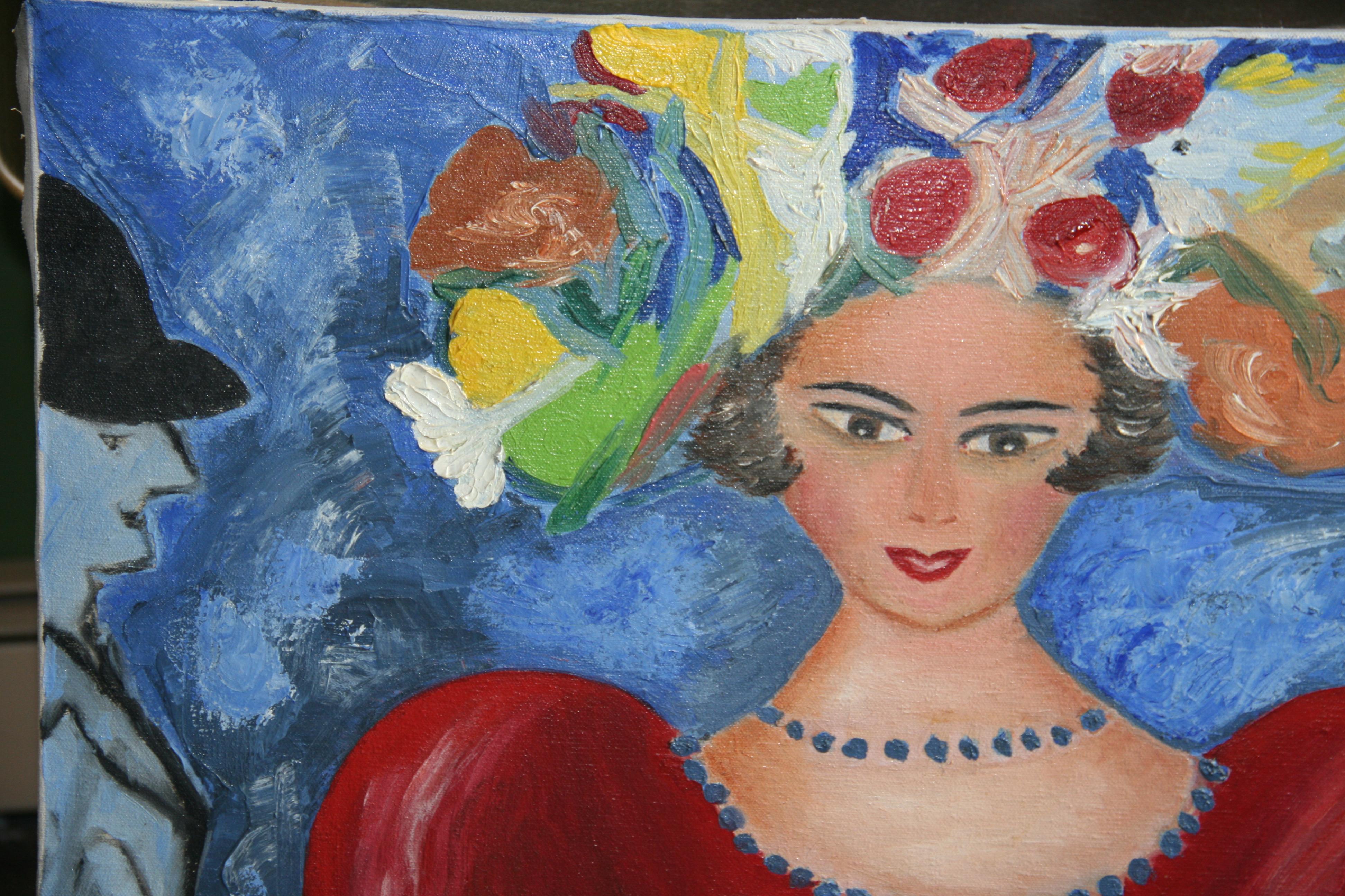 Fauvist French  Female Painting Lady in Red Dress For Sale 8