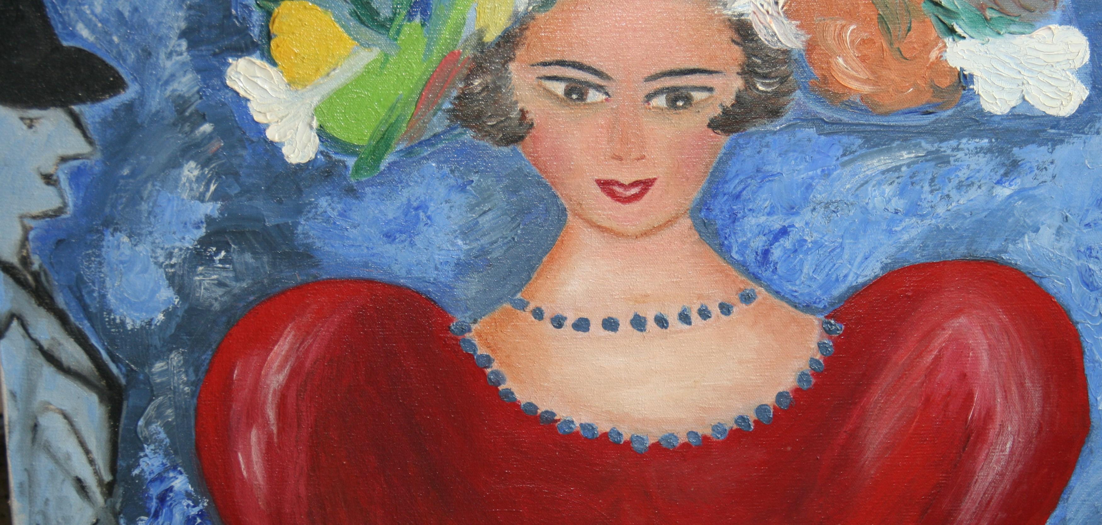 Fauvist French  Female Painting Lady in Red Dress For Sale 2