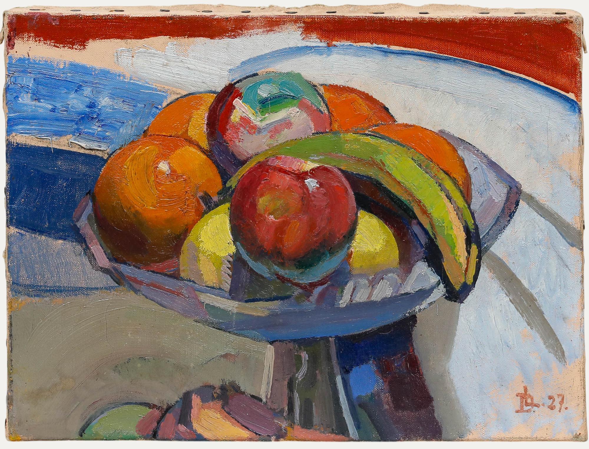 Huile fauve de l
école française de 1927 - La coupe de fruits