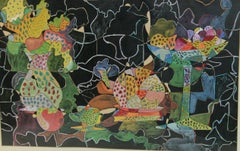Fauvist Fruits and Flowers Table Setting, Gouache, Signed, 14x21 in