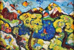 Fauvist Landscape with Lake and Mountains in Oil on Paper