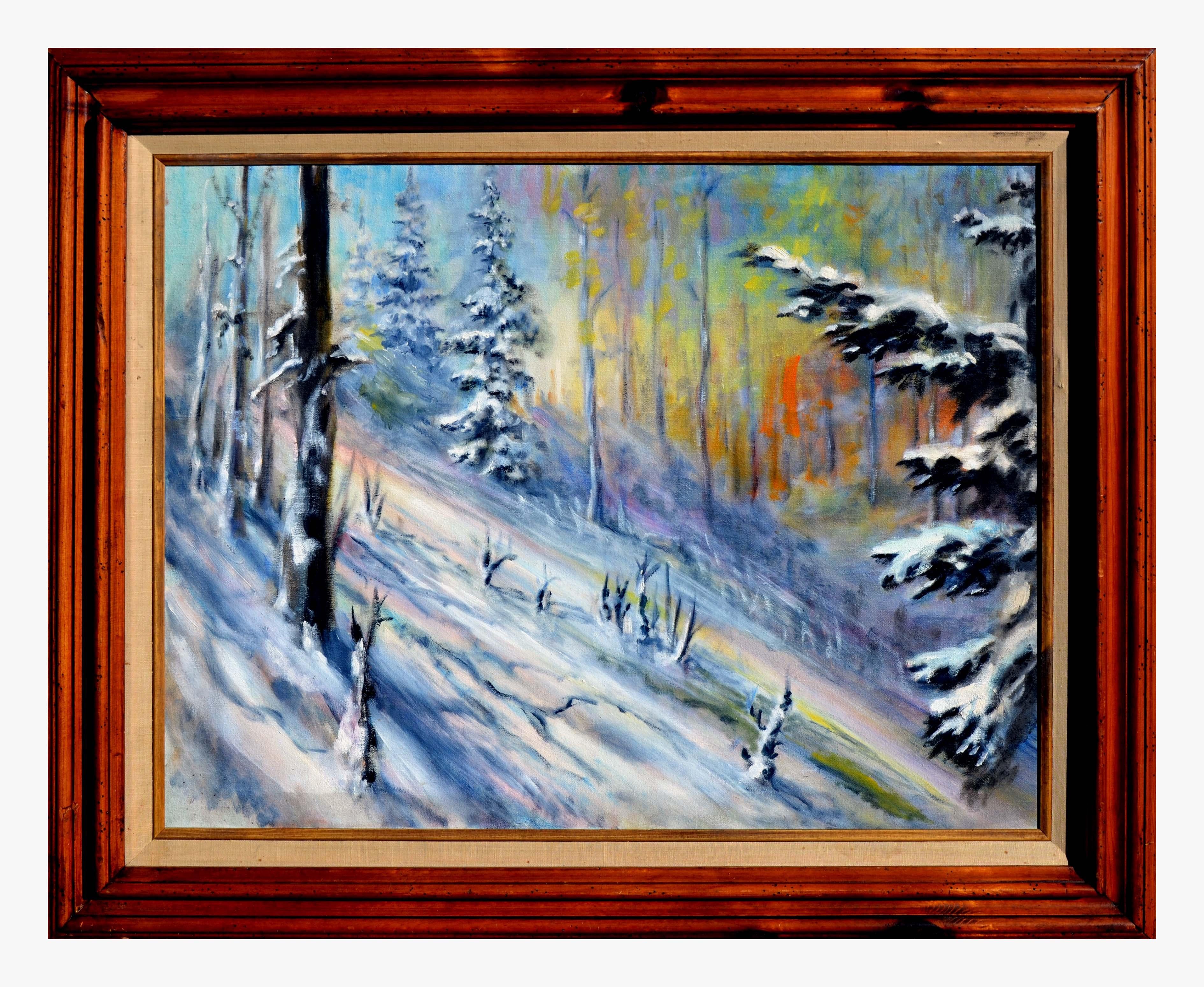 Unknown Landscape Painting - Fauvist Winter Pines Landscape