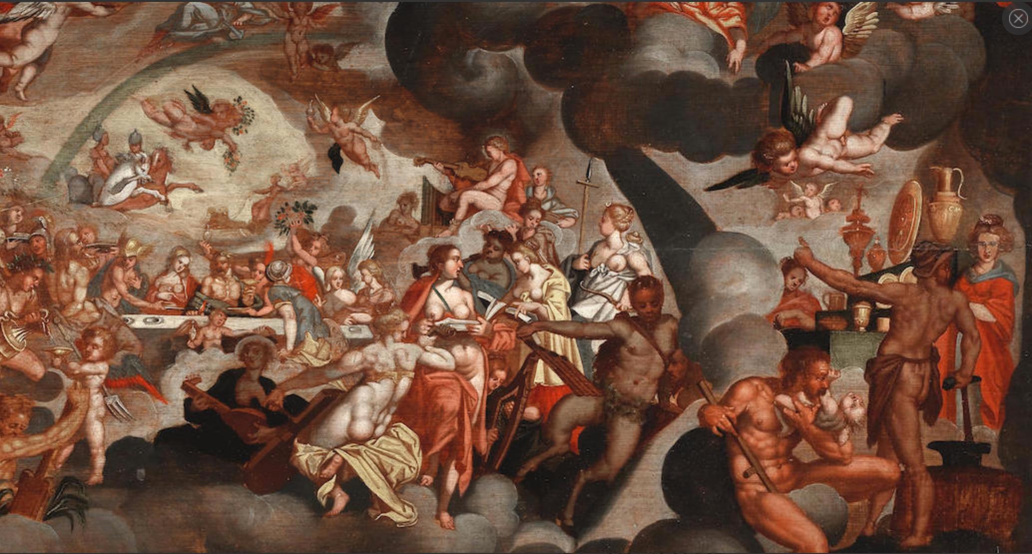 Feast Of The Gods At The Marriage Of Love And Psyche - Antwerp School - Painting by Unknown