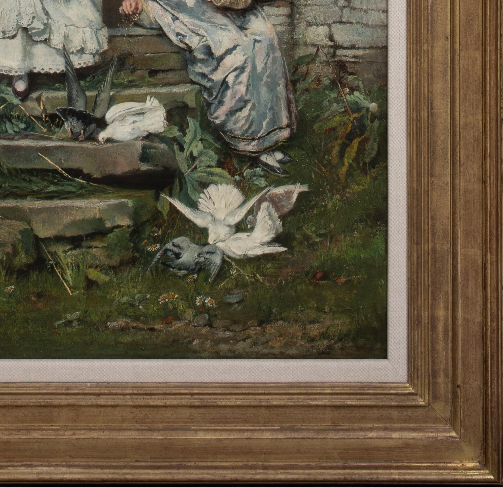 Feeding The Birds, 19th Century

by Charlotte J Weeks (19th Century, British)

Large 19th Century English scene of two ladies feeding birds, oil on canvas by Charlotte J Weeks. Excellent quality and condition genre scene of two young ladies in their