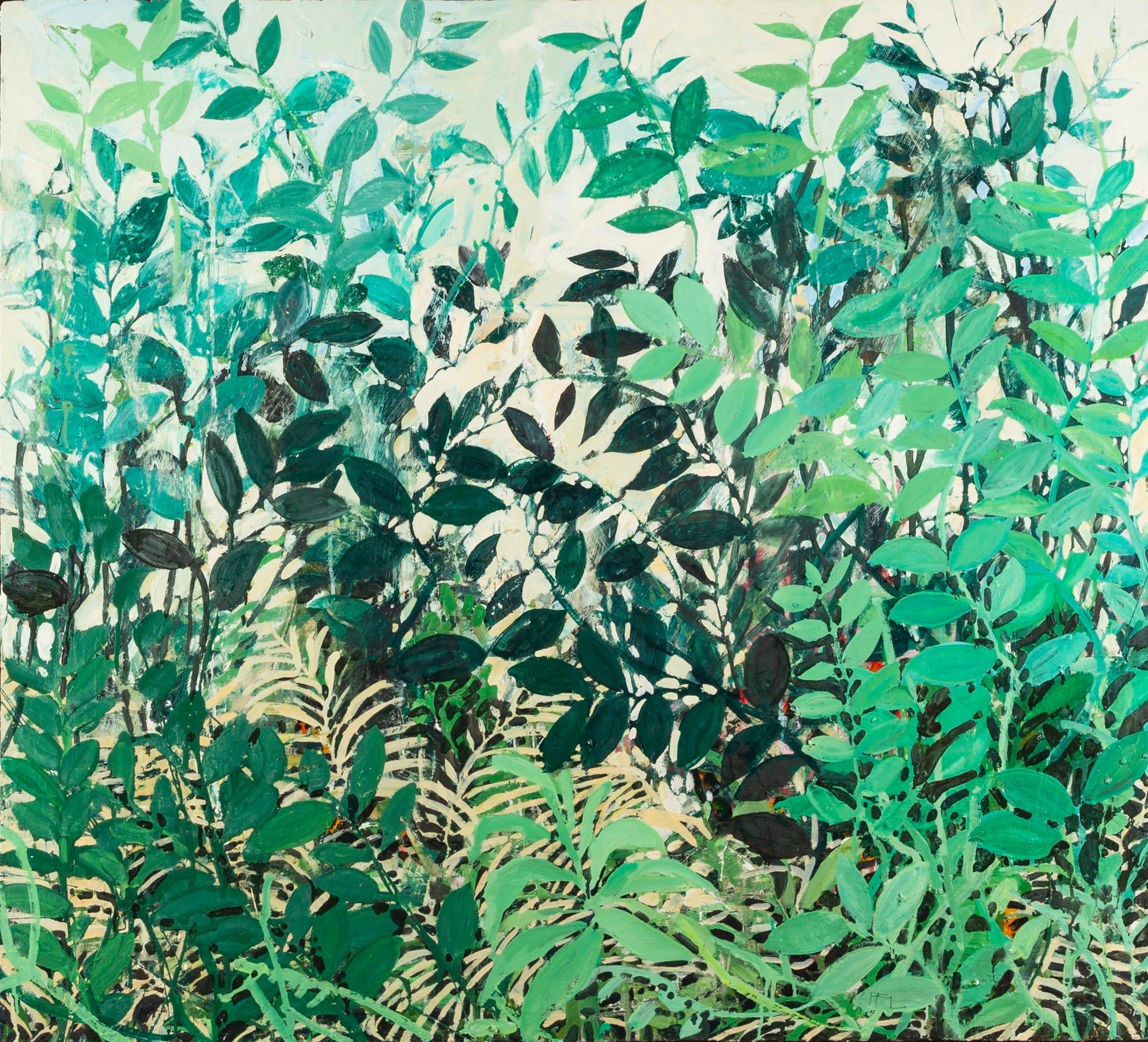 Unknown Landscape Painting – Feeling Green; Seeing Red, Öl auf Karton, Gemälde von Ffiona Lewis, 2021