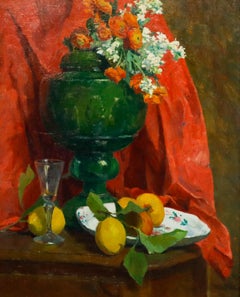 Felicie Engrand - Framed Mid 20th Century Oil, Still Life of Flowers on an Urn