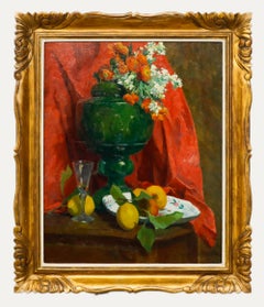 Felicie Engrand - Framed Mid 20th Century Oil, Still Life of Flowers on an Urn