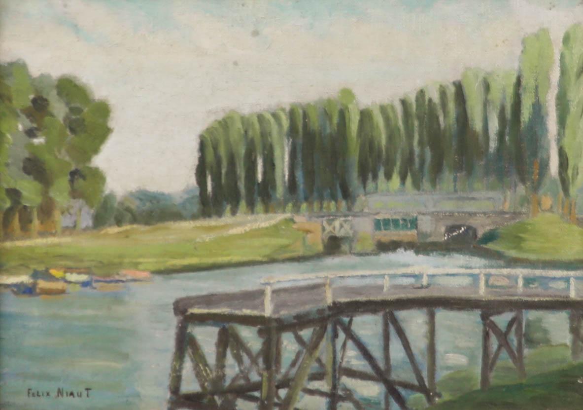 Félix Niaut (1895-1988) - Escuela francesa Mediados del siglo XX Óleo, El pontón - Painting de Unknown