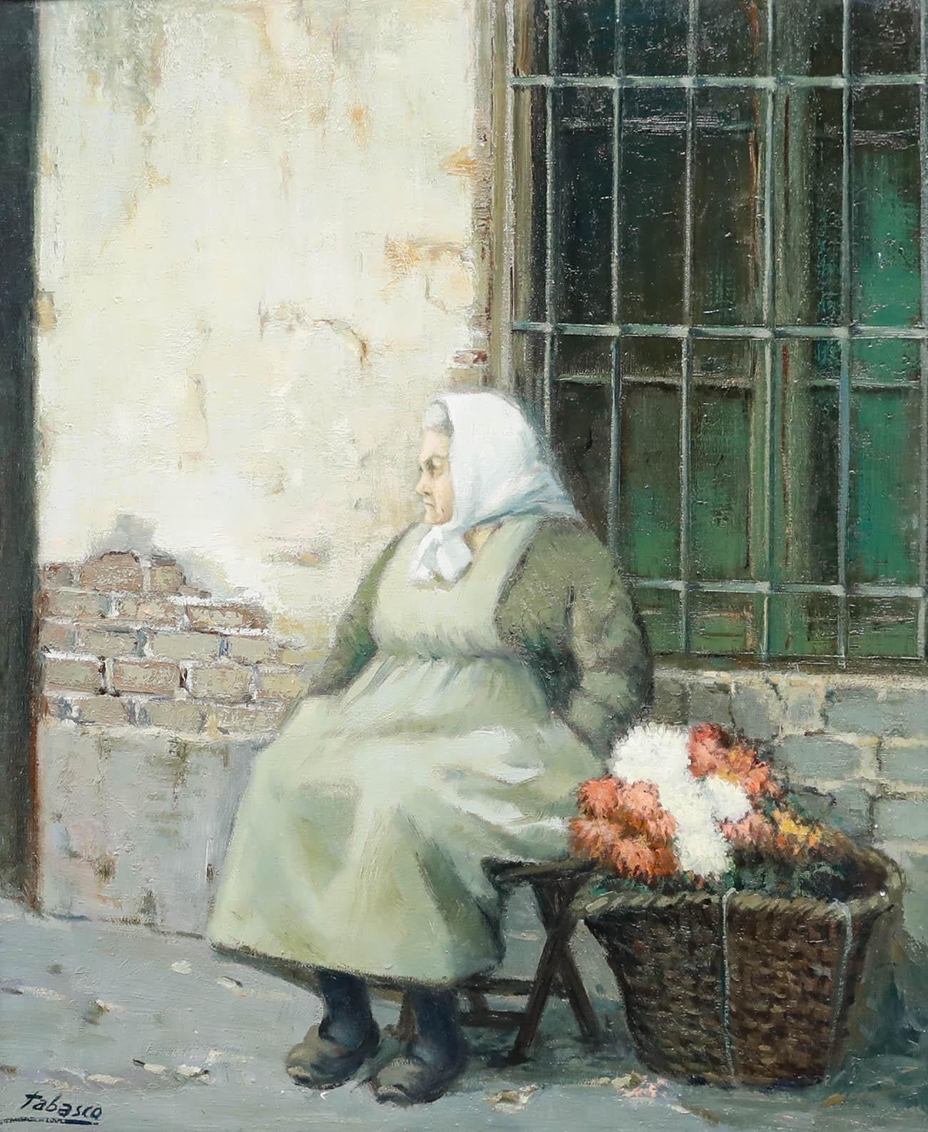 Felix Tabasco (1947-2007)  Gerahmtes Ölgemälde des 20. Jahrhunderts, Ein spanischer Blumenverkäufer – Painting von Unknown