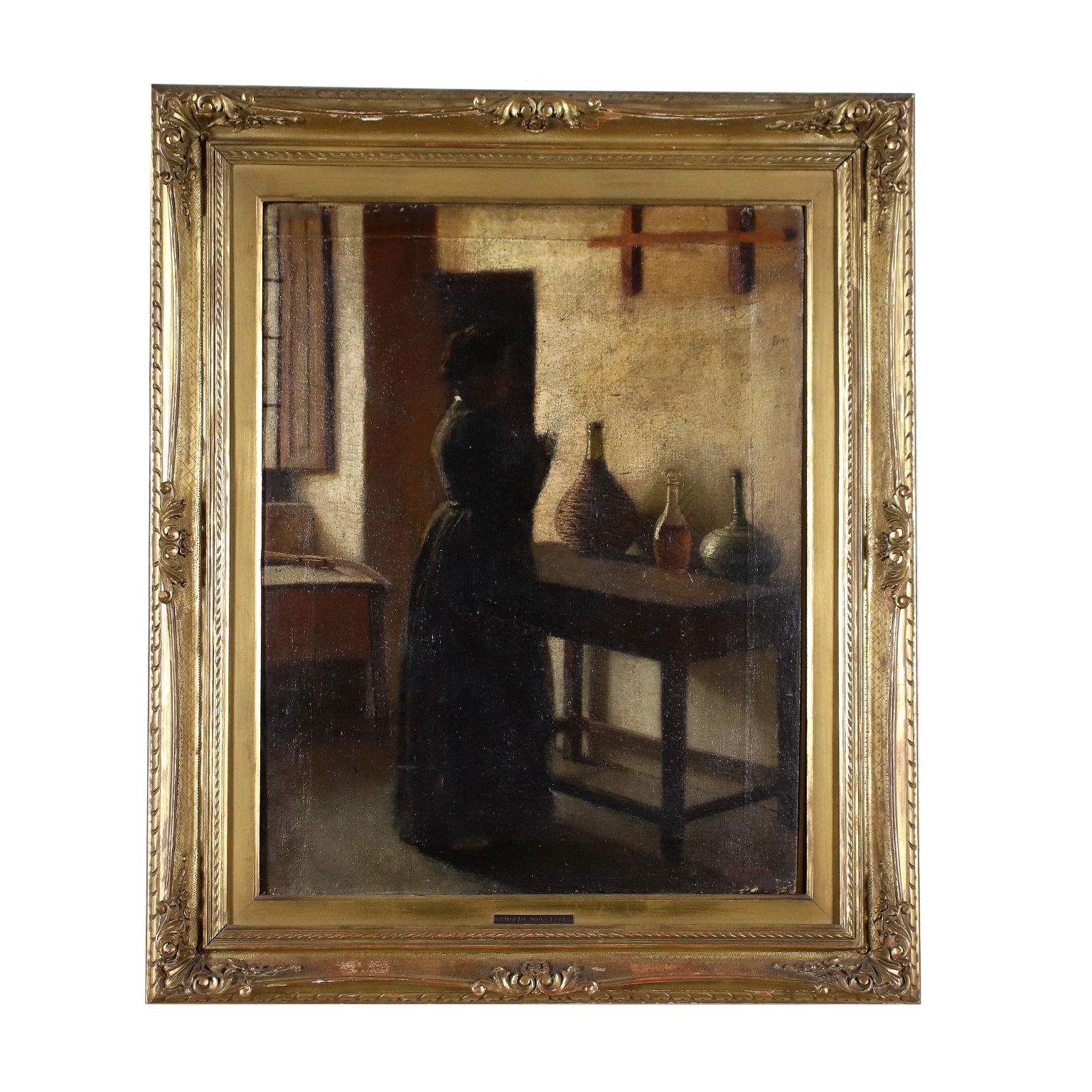 Unknown Figurative Painting - Female Figure in Interior, second half of 1800, oil on canvas