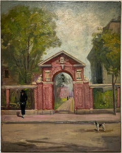 FEMALE Impressionist PORCELLIAN Gate Entrance HARVARD UNIVERSITY Figure W/ DOG