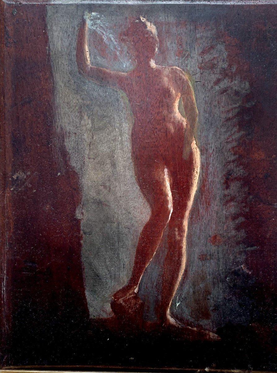 Femme nue dans la nature, huile sur toile ancienne originale, école française, 1900 c. - Painting de Unknown