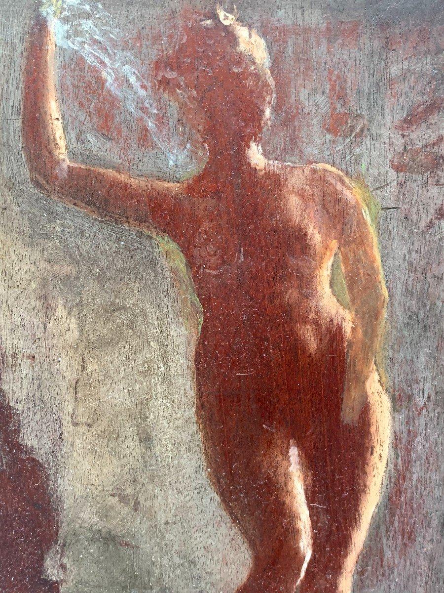 Femme nue dans la nature, huile sur toile ancienne originale, école française, 1900 c. - Impressionnisme Painting par Unknown