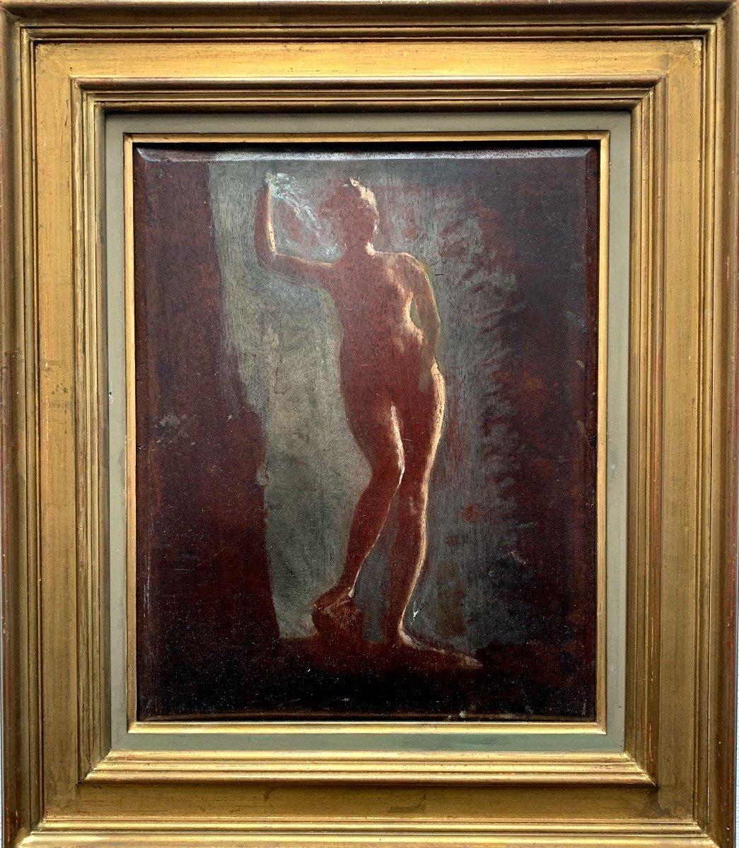 Nude Painting Unknown - Femme nue dans la nature, huile sur toile ancienne originale, école française, 1900 c.