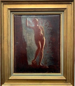 Femme nue dans la nature, huile sur toile ancienne originale, école française, 1900 c.
