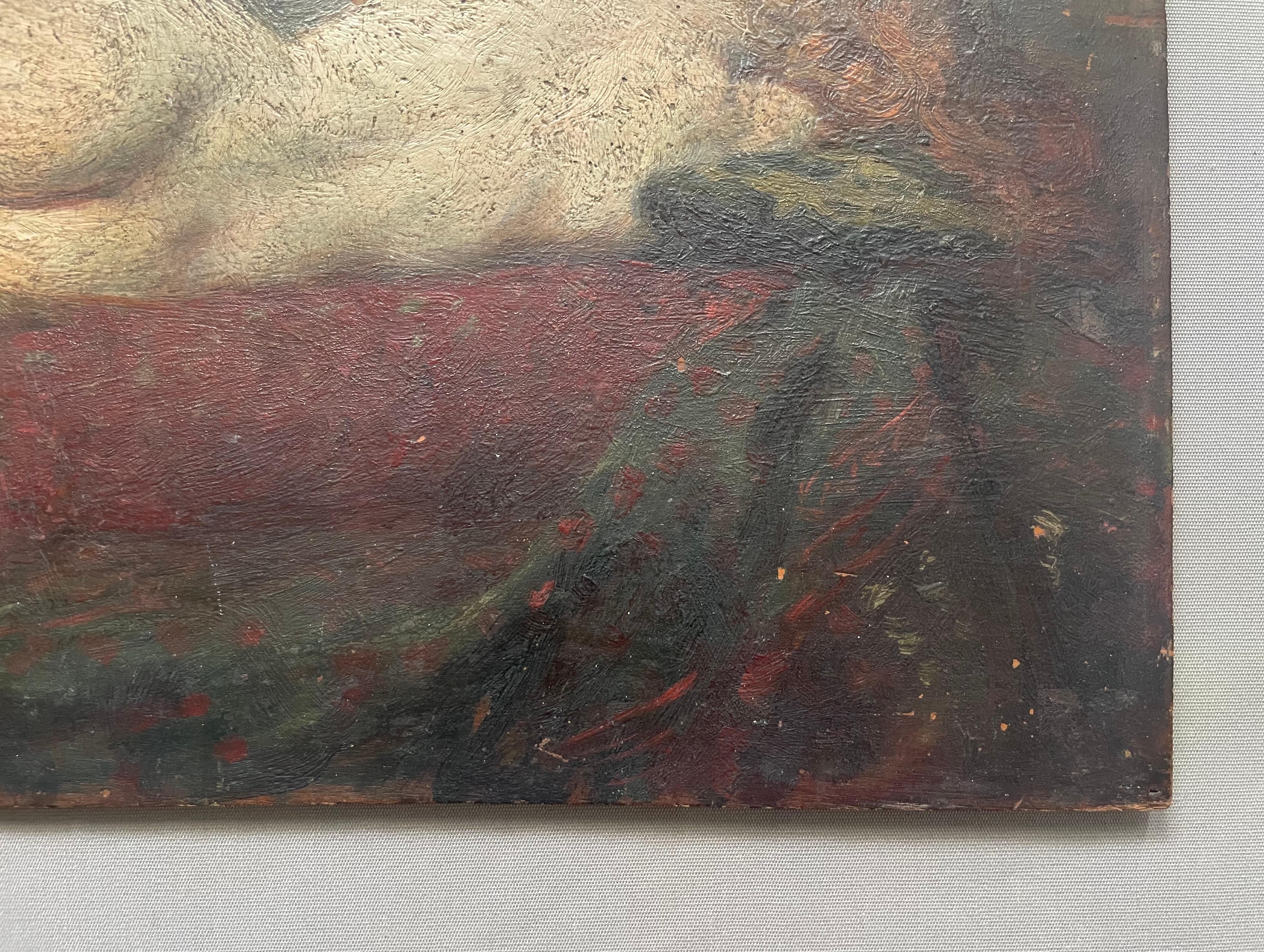 Nu féminin, huile sur panneau, signature à identifier 1