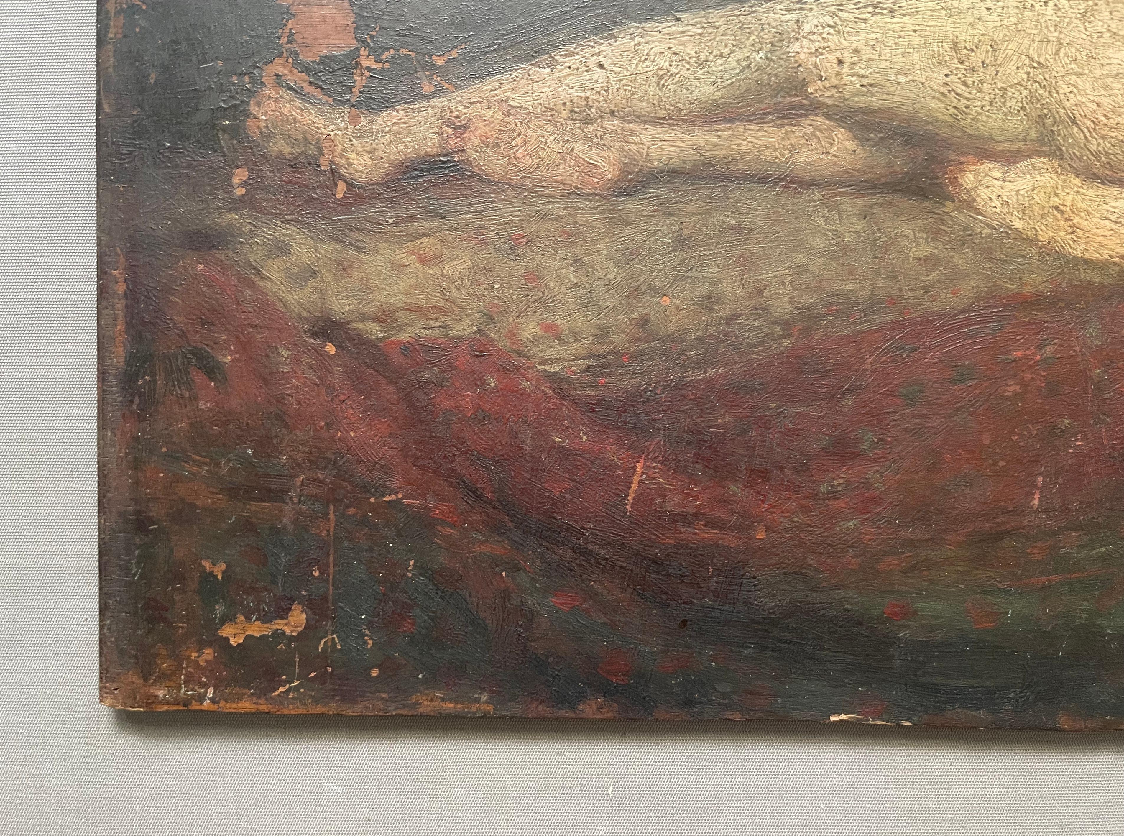Nu féminin, huile sur panneau, signature à identifier 2