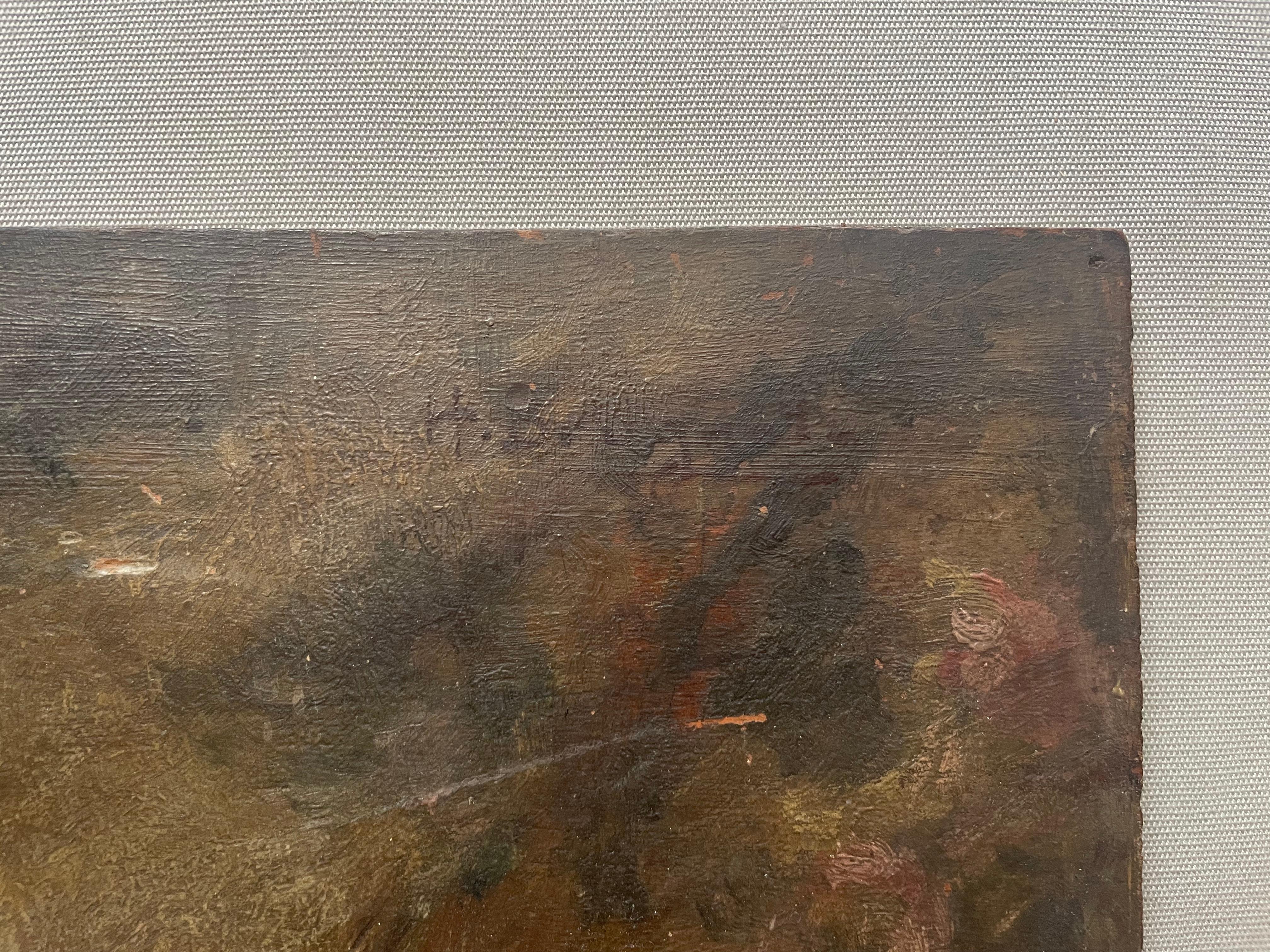 Nu féminin, huile sur panneau, signature à identifier 4