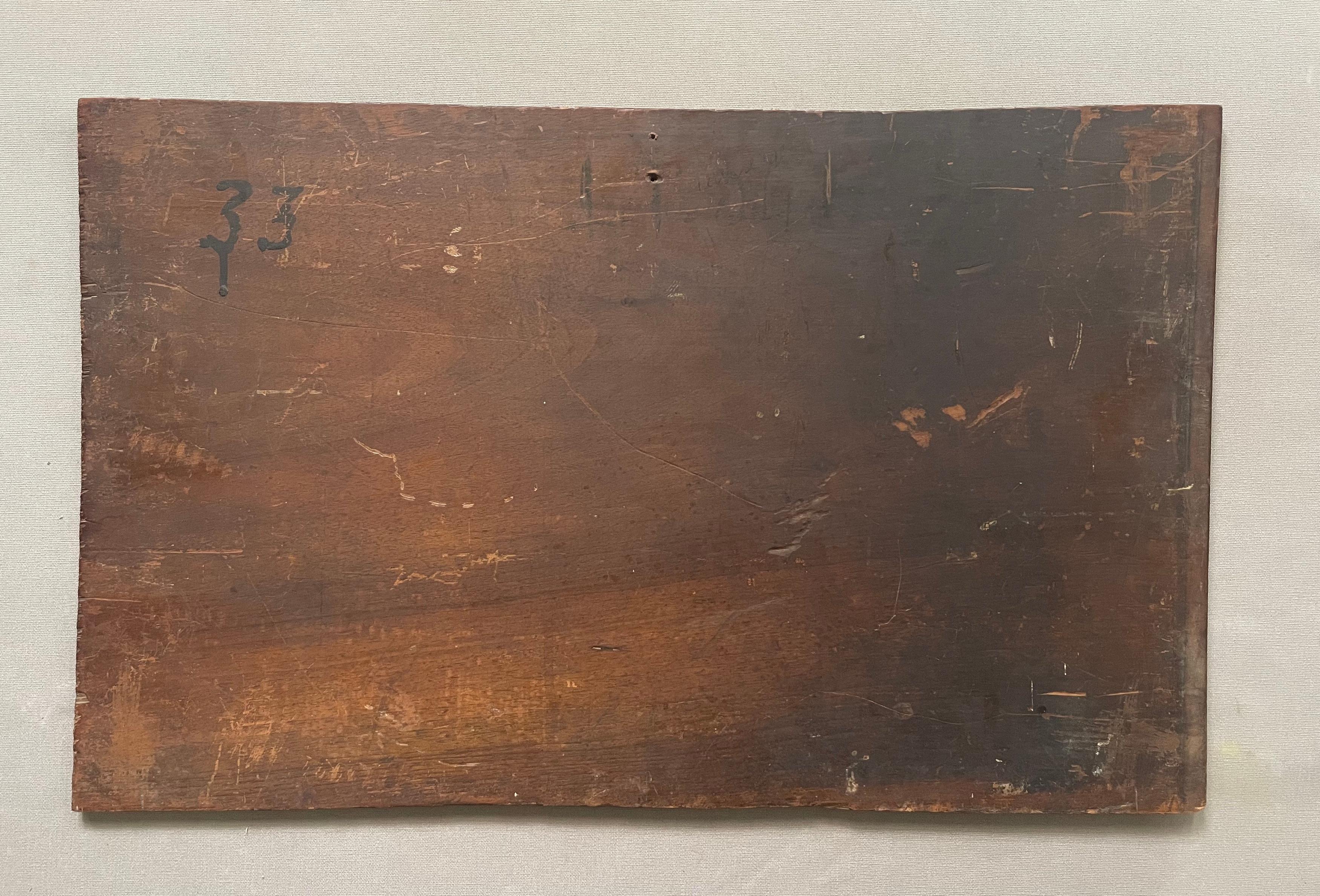 Nu féminin, huile sur panneau, signature à identifier 5