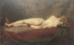 Desnudo femenino, Óleo sobre tabla, Firma por identificar