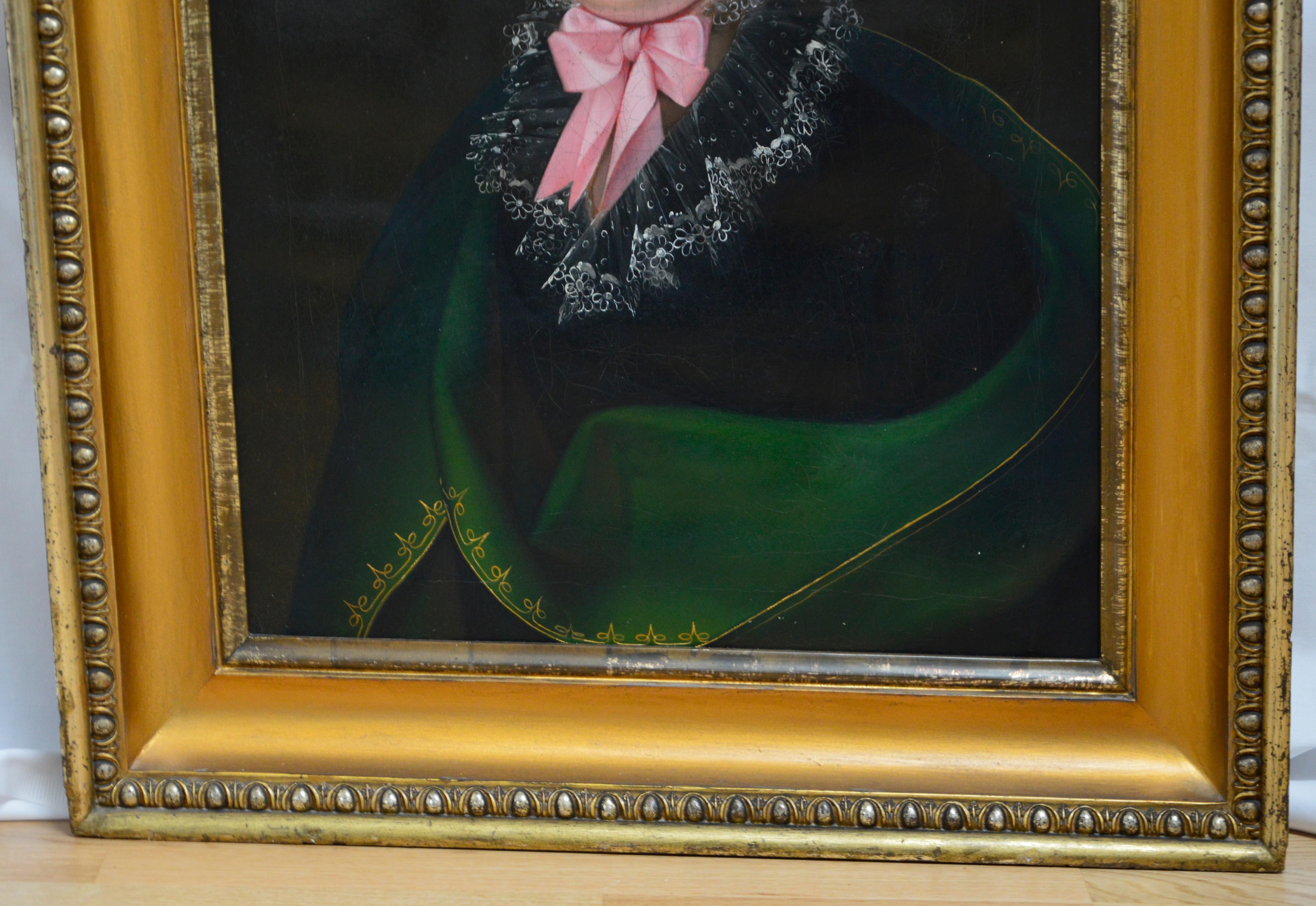 Portrait de femme 19 19ème siècle - Noir Figurative Painting par Unknown