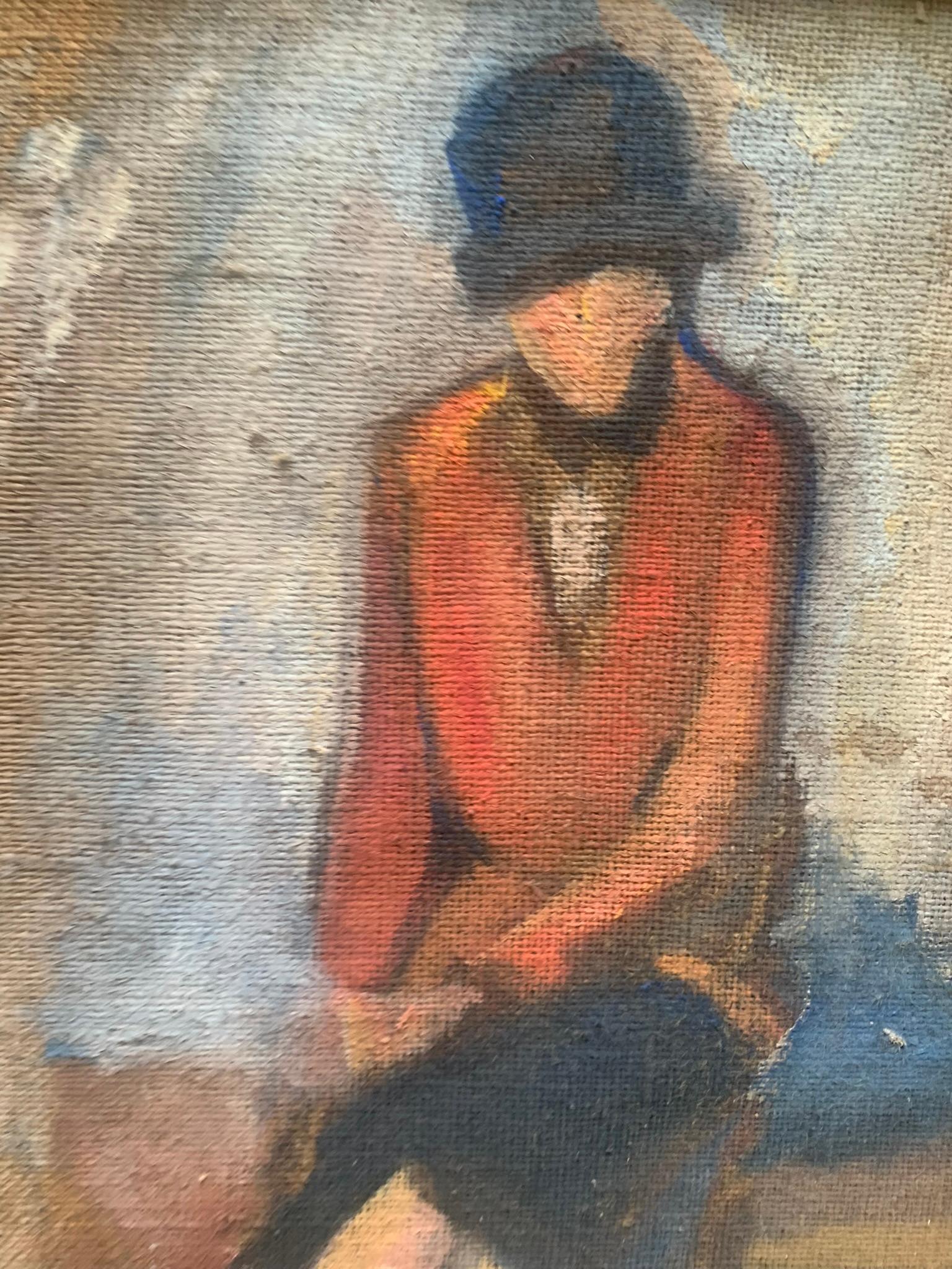 Torso femenino y retrato de los años veinte. Doble boceto sobre lienzo. en venta 9