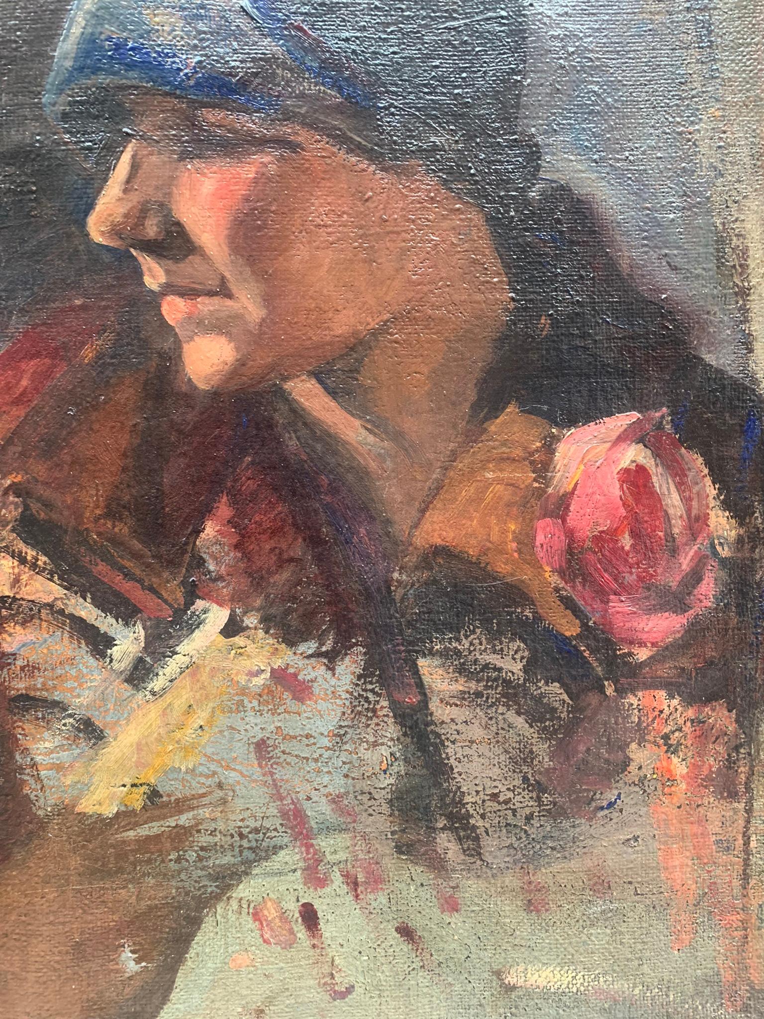 Torso femenino y retrato de los años veinte. Doble boceto sobre lienzo. en venta 1