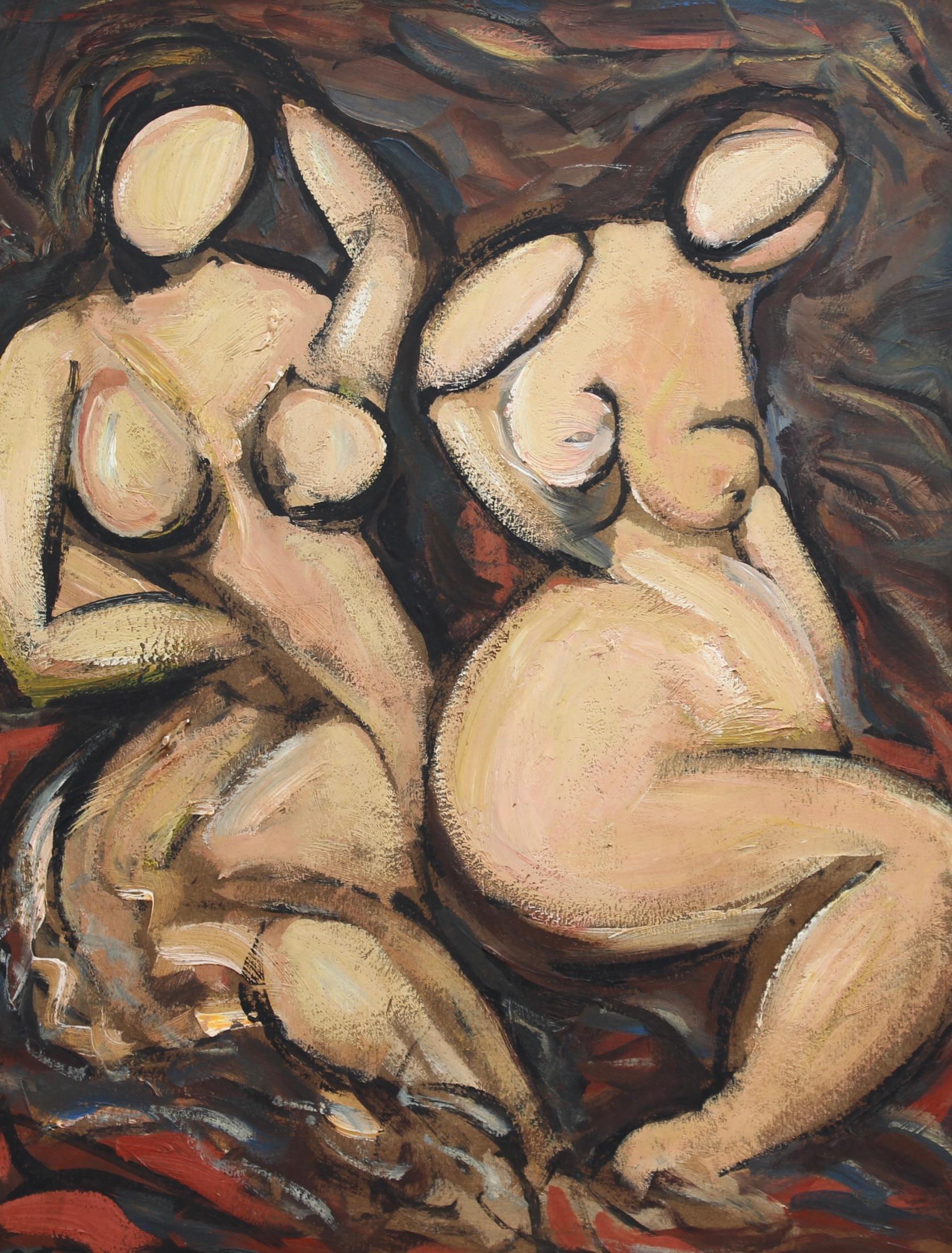 'Feminine Forms: Harmony in Curves', German School (circa 1980s) - Modern Painting by Unknown