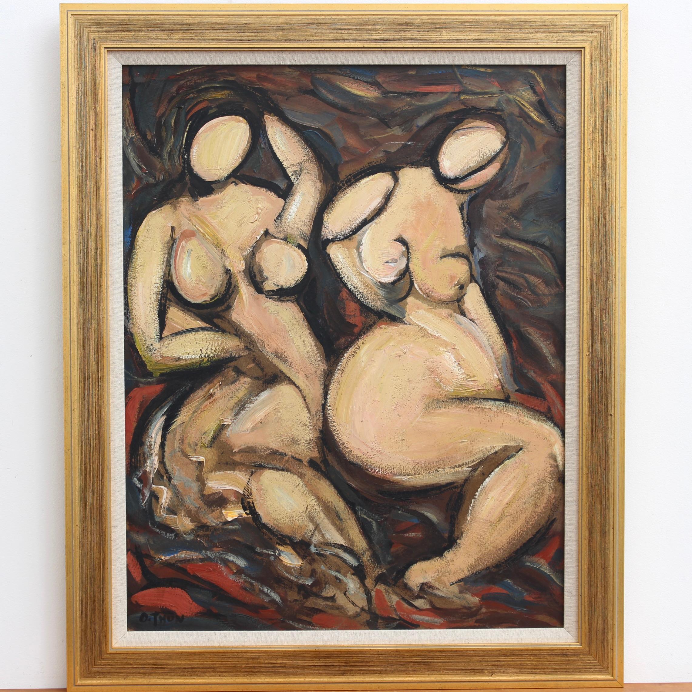 Unknown Portrait Painting - 'Feminine Forms: Harmony in Curves', German School (circa 1980s)